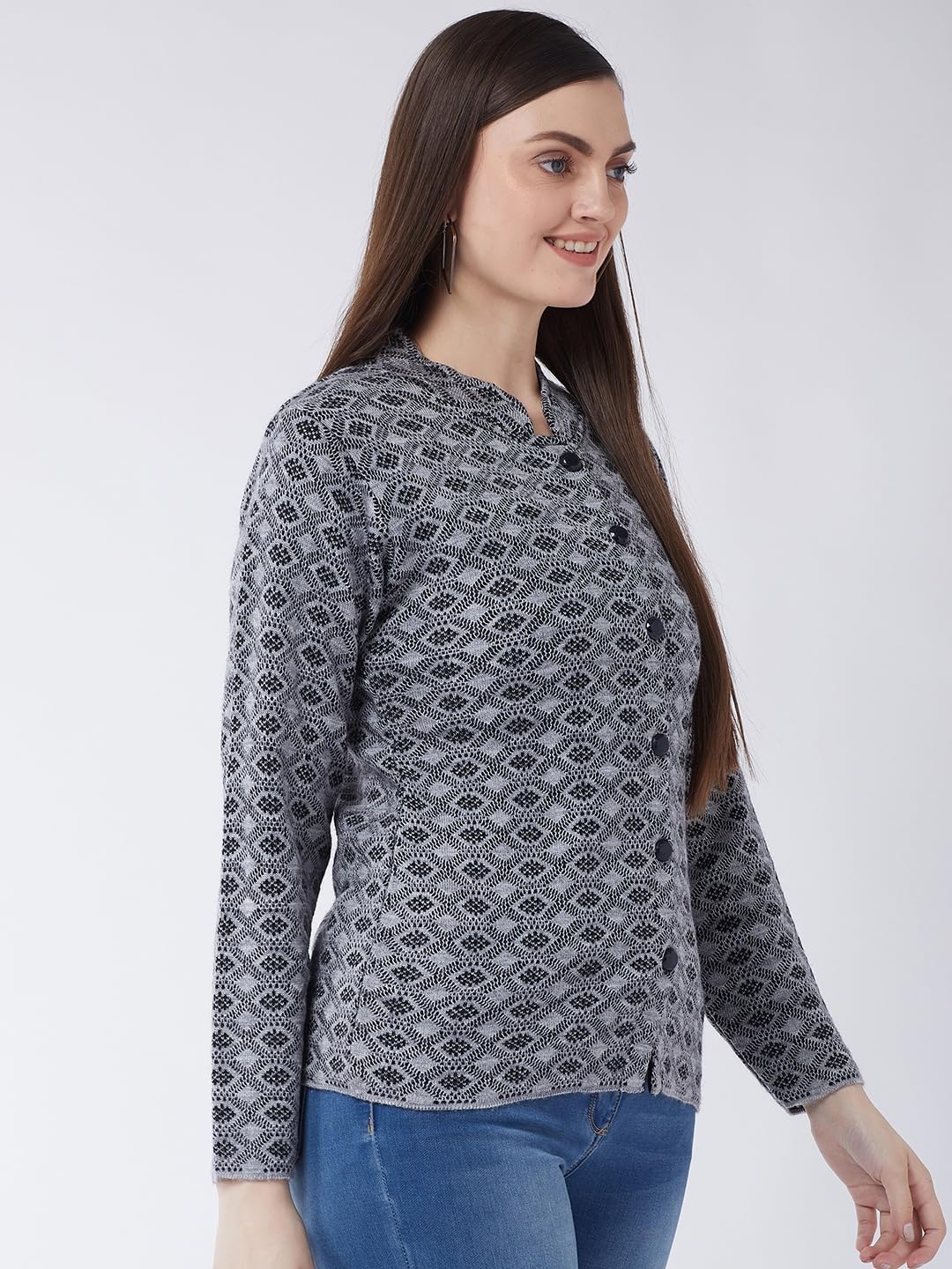 Modeve Women Printed Grey Casual Sweater for Winter