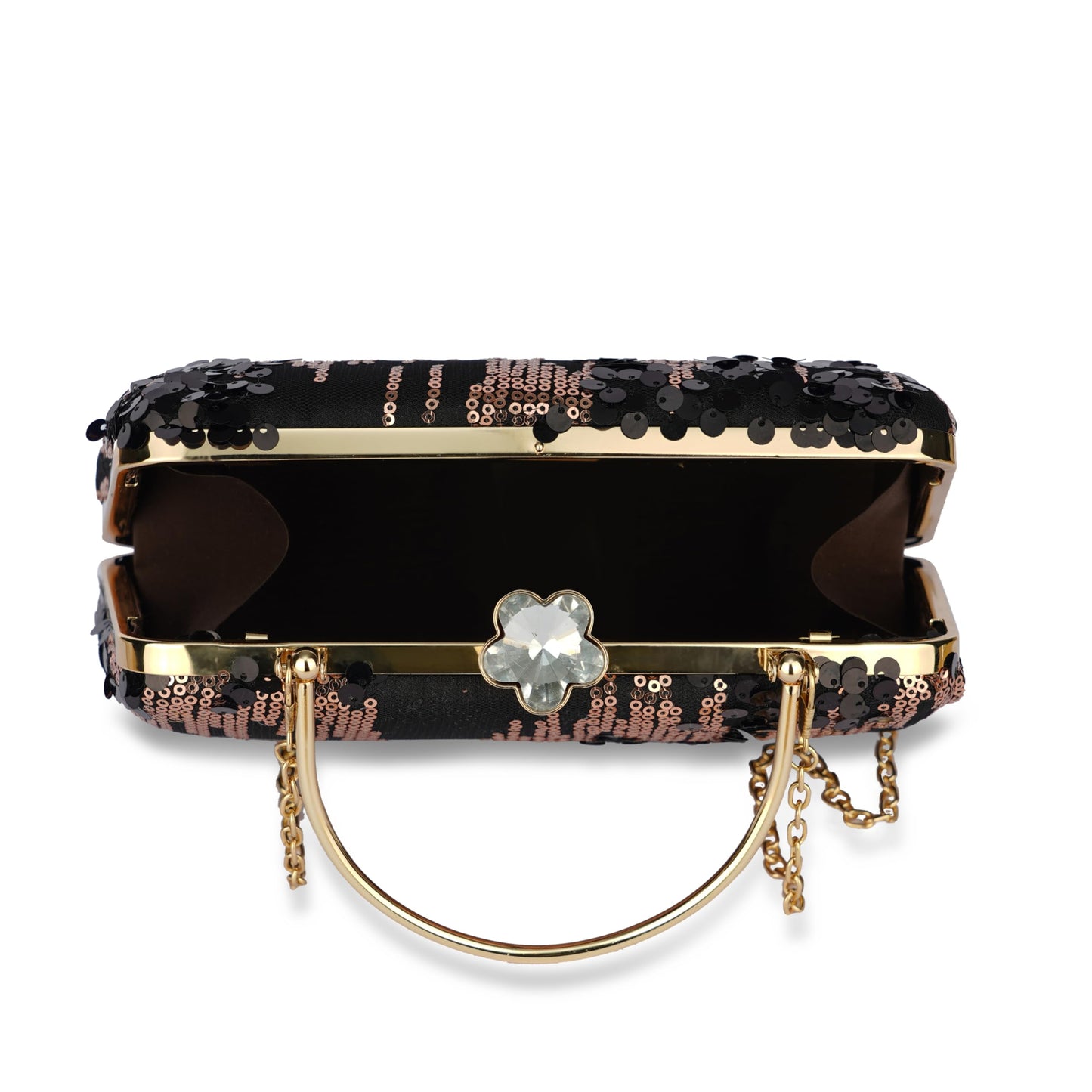 nesAccessories Black Sequin Clutch Evening Bag for Women – Sparkly Party Purse with Detachable Chain, Wedding & Formal Event Handbag (8 x 4.5 Inch)