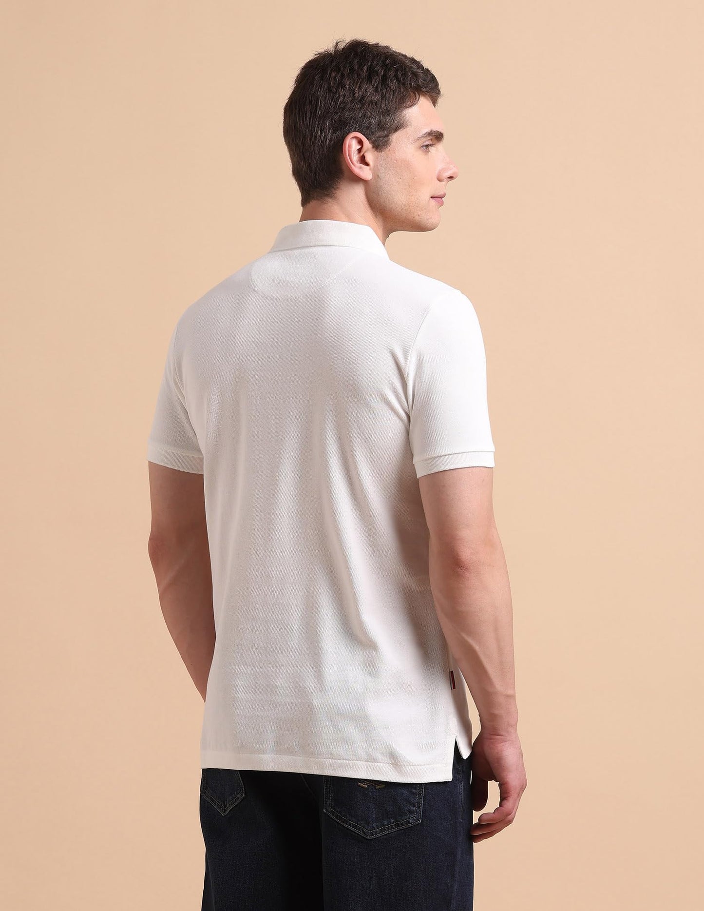 U.S. Polo Assn. Denim Co. Men's Brand Printed Pure Cotton Polo Shirt Ivory