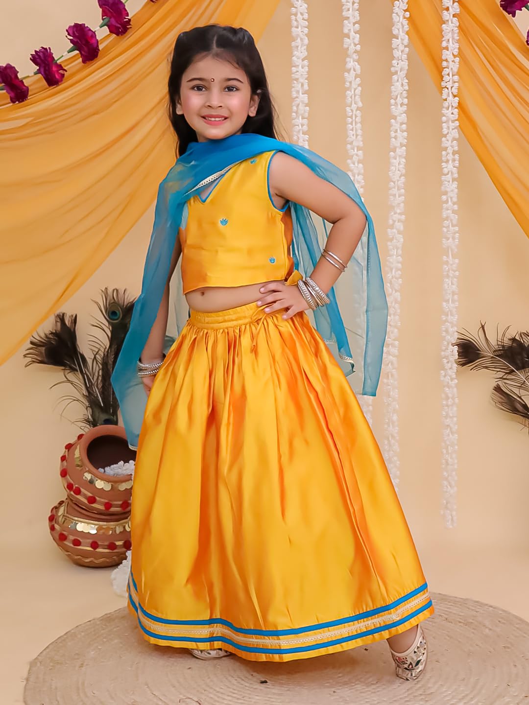The Mom Store Girls Lehenga Set With Dupatta Ethnic Wear | Stylish Kids/baby for Festivals & Special Occasions | Rang Radha, Yellow | 5-6Y