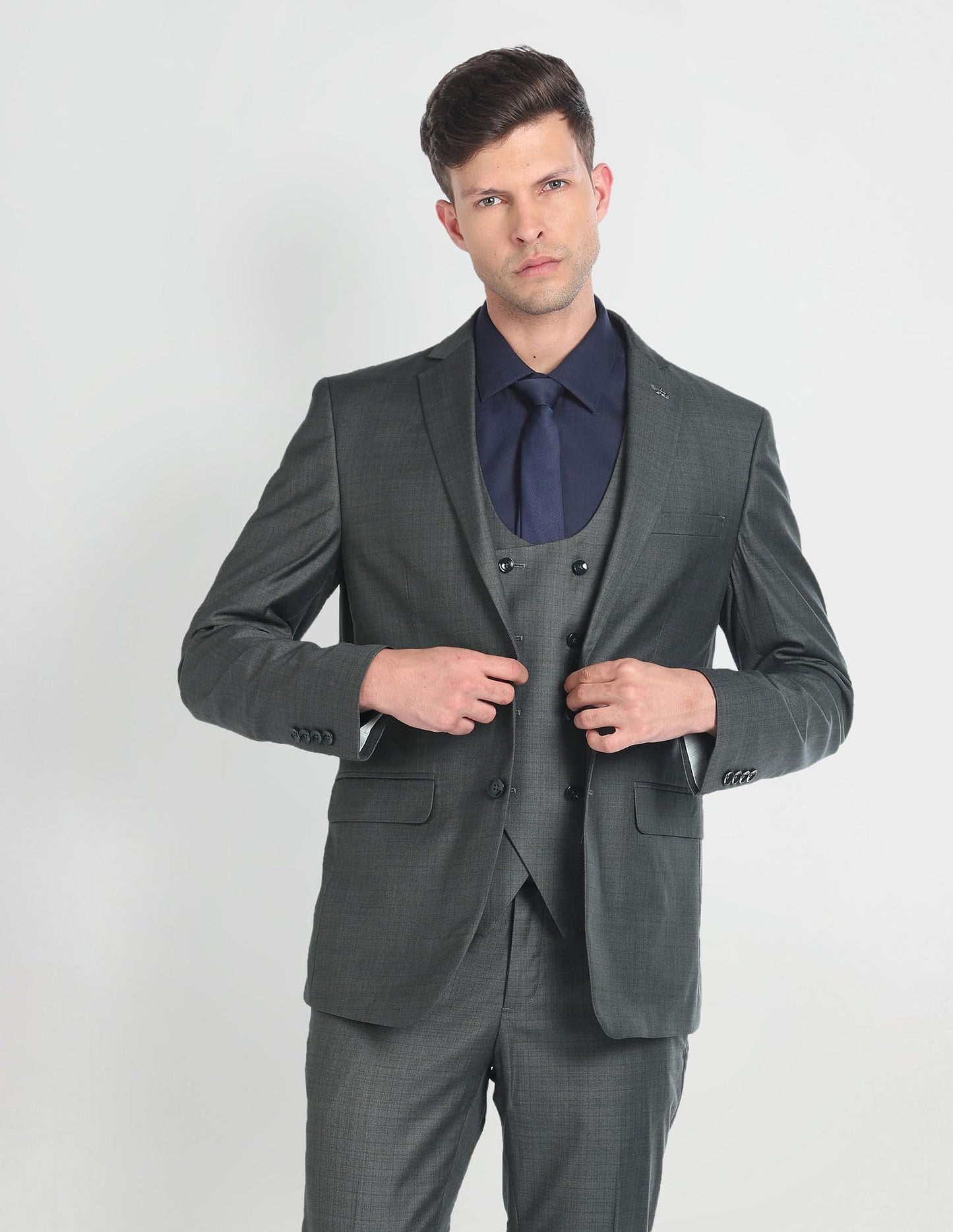 Arrow Men's Polyester Single Breasted Business Suit Pants Set (ARAGSU5516_Green