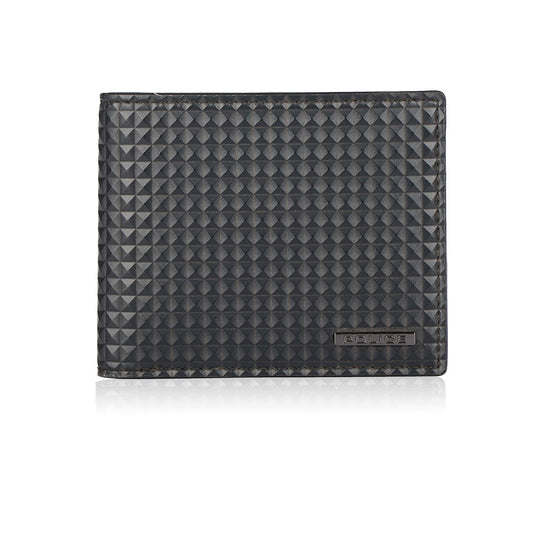 Police Pyramid Men's Slim Wallet, Leather Purse with 8 Card Slot, 2 Currency Compartment, 2 Slip-in Pockets - Black