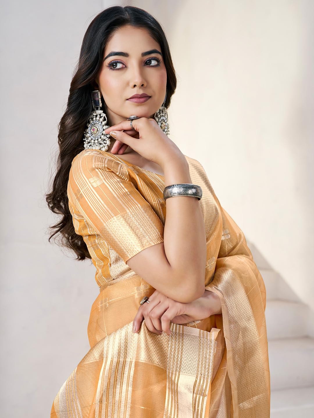 AKHILAM Women's Yellow Linen Zari butta Woven Design Saree With Unstitched Blouse Piece | saree for woman | Designer Saree for Women | Soft and Skin Friendly (PRERNA2204_SF)