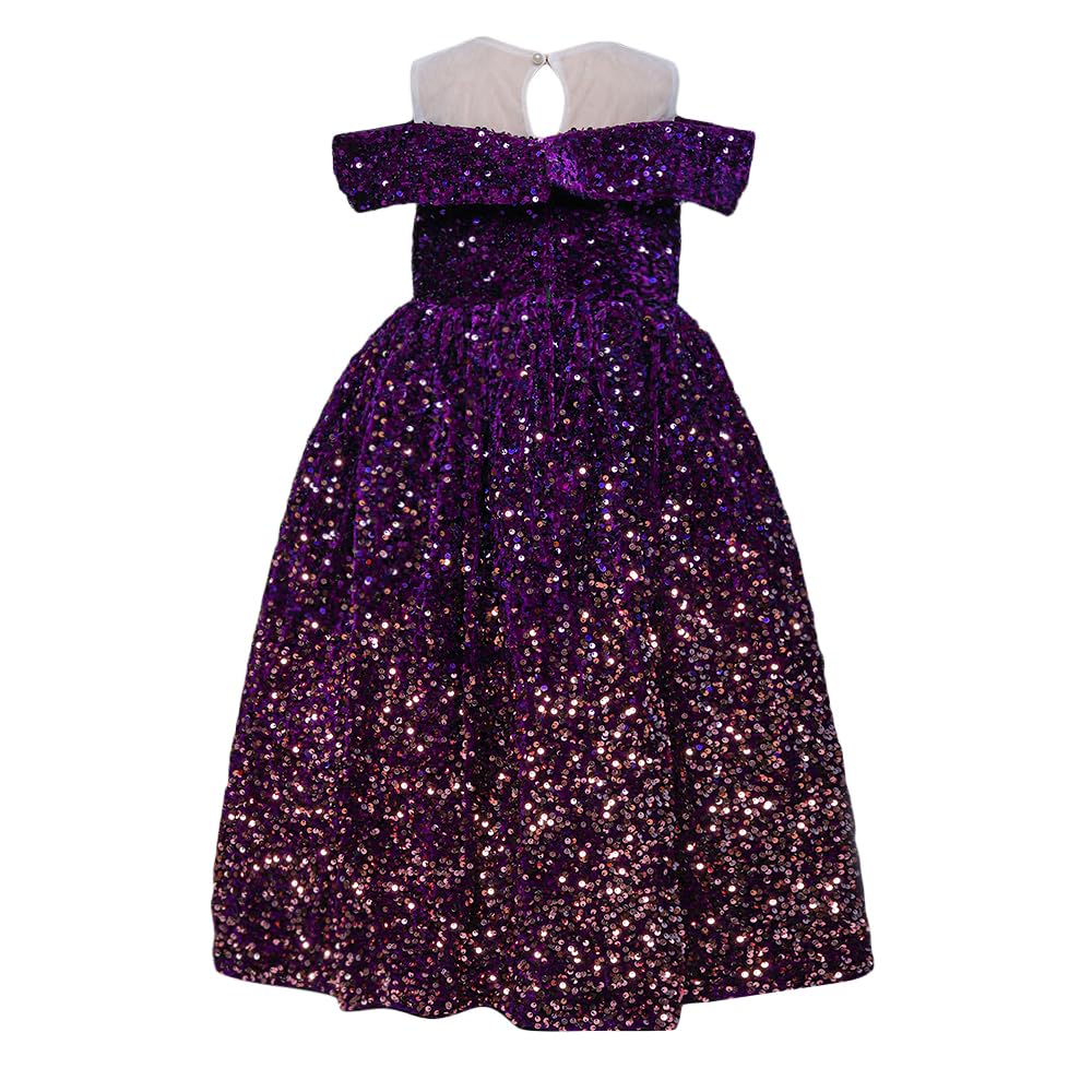 Hopscotch Girls Polyester Lycra Sequin Gown In Purple Color For Ages 8-9 Years (AL7-4565009)