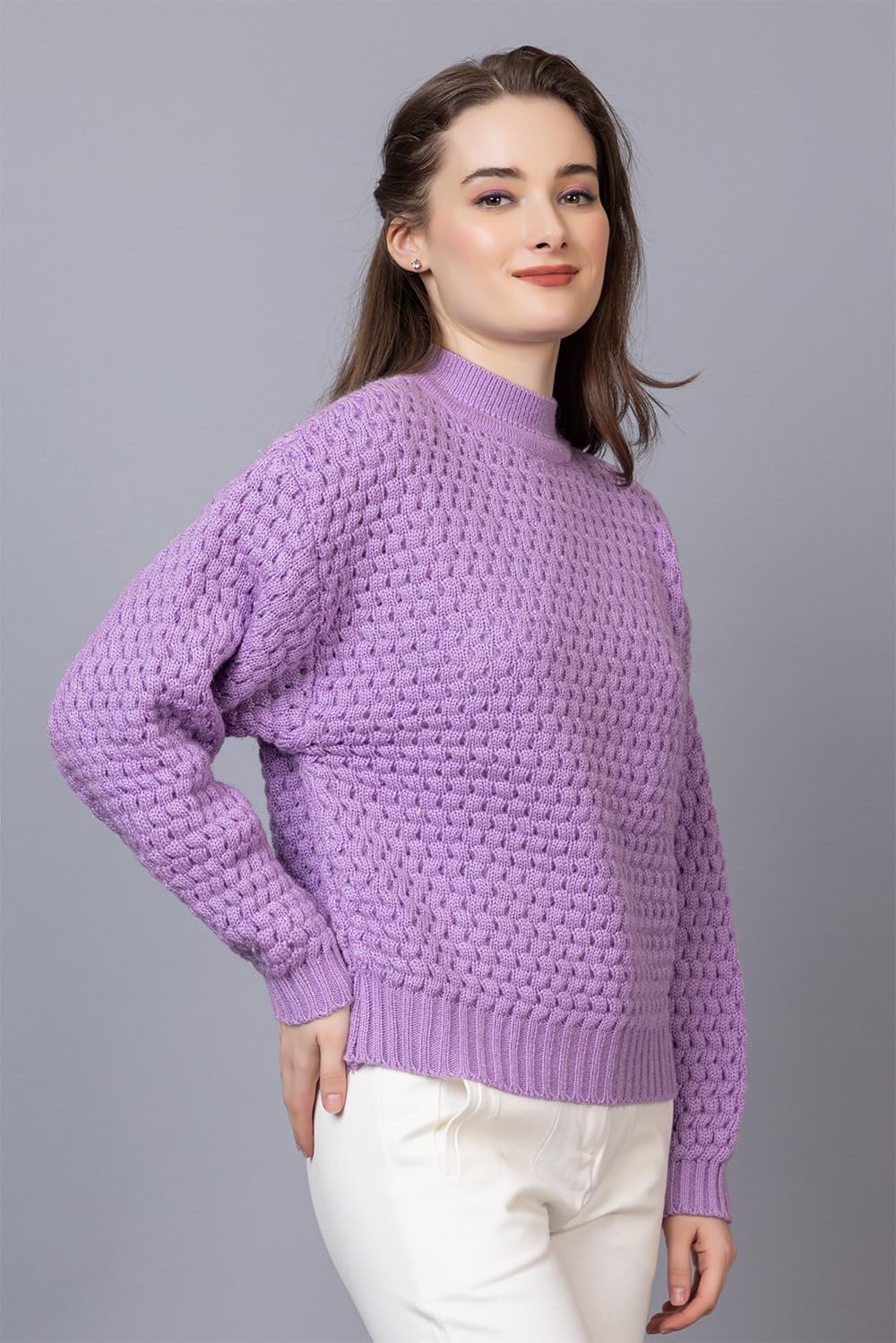 Wear lusso Women’s Pullover Sweater Relaxed Fit for Winter Wear | Full Sleeve | 100% Wool | Latest Stylish Sweater | Crafted with Comfort Fit for Winter Wear. (S, Lavender)