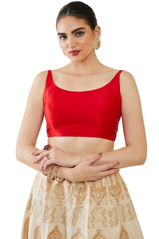 Soch Women's Taffeta Sleeveless Regular Fit Blouse (BLHSSLD00512C_Red XL)