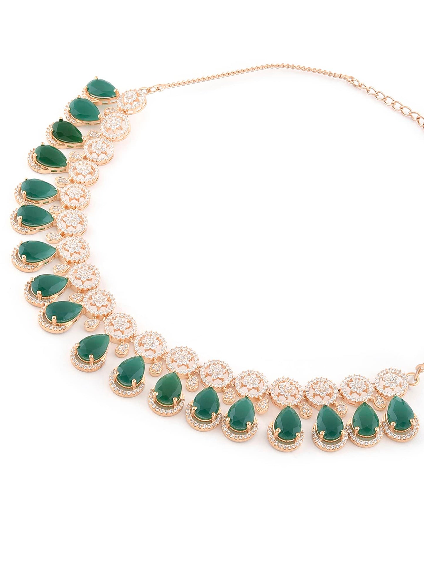 ZAVERI PEARLS Green TearDrop & Dazzling Cubic Zirconia Necklace & Earring Set For Women-ZPFK15299