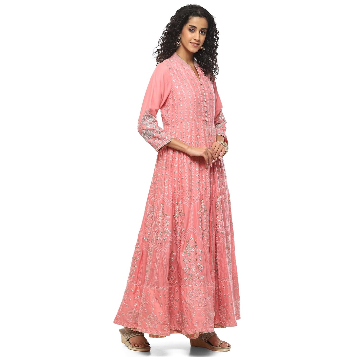 BIBA WOMEN EMBROIDERY ANARKALI SALWAR KURTA DUPATTA(SKD5876_BLUSH PNK_34)