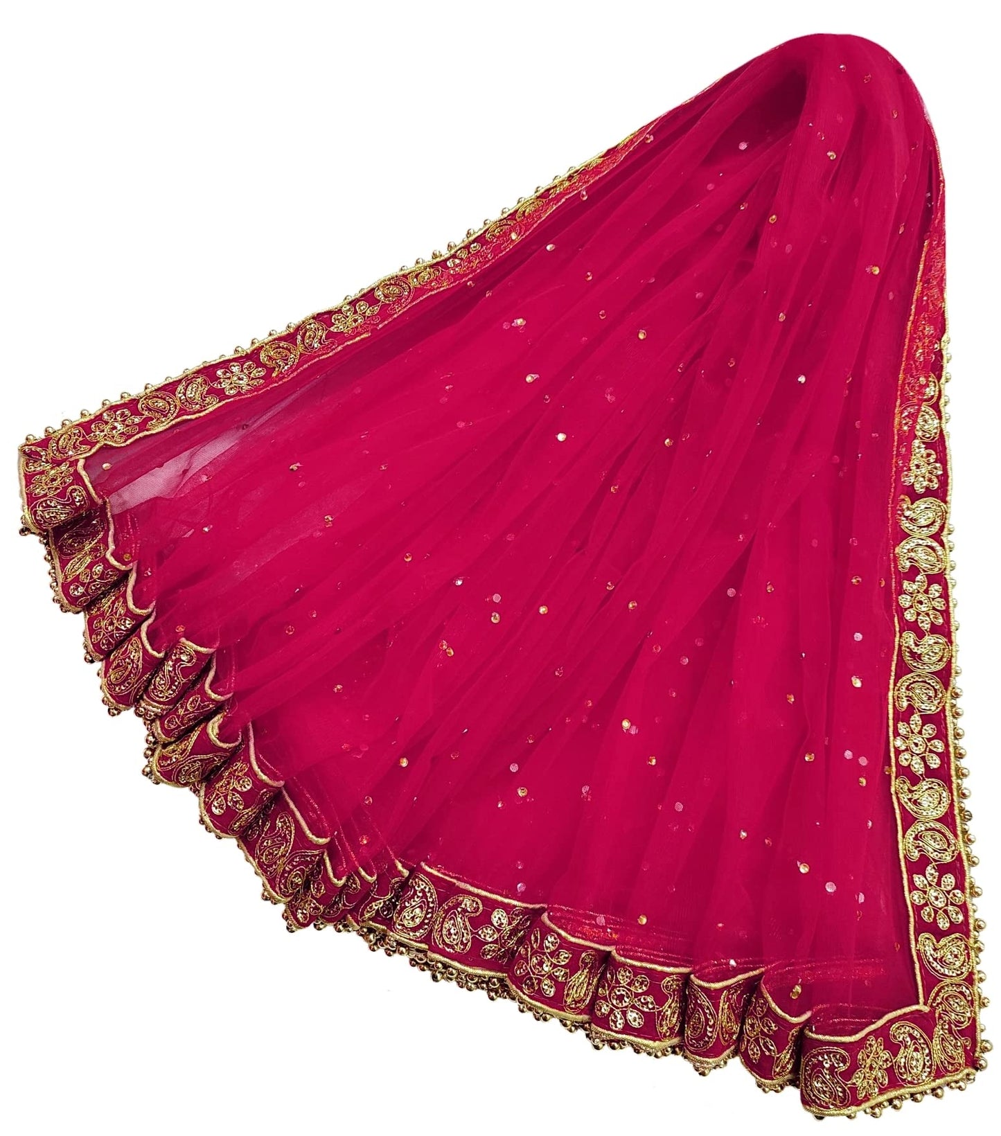 Navti Creations Women Wedding Bridal Net Dupatta With New Kerry Embroidery Border (4 Side Moti Lace,Length -2. 25M) (Pink (Raani))