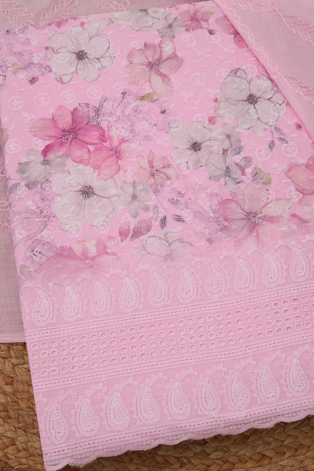 Soch Womens Pink Cotton Floral Print Unstitch Dress Material With Tassels