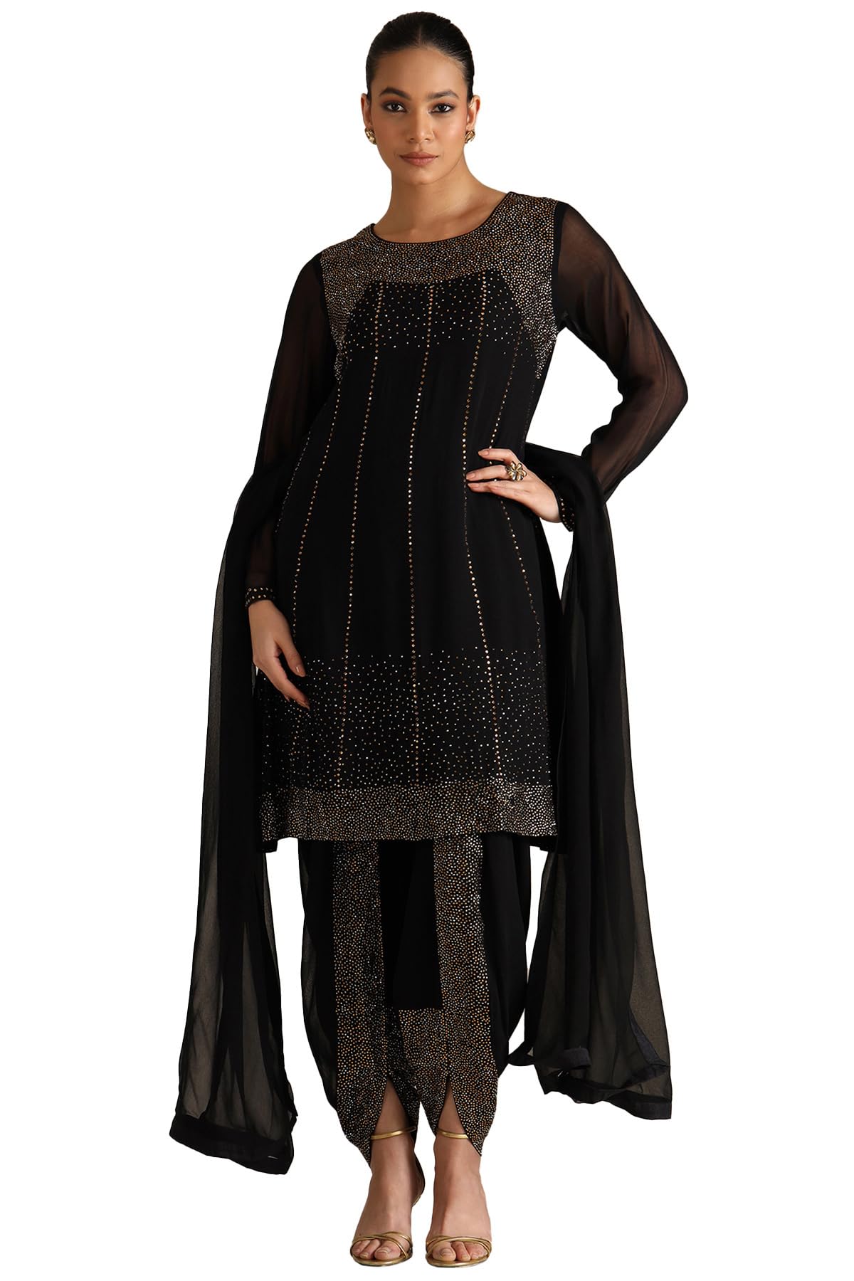 Soch Women's Georgette Chudidar Set (OWS5CD21925_Black
