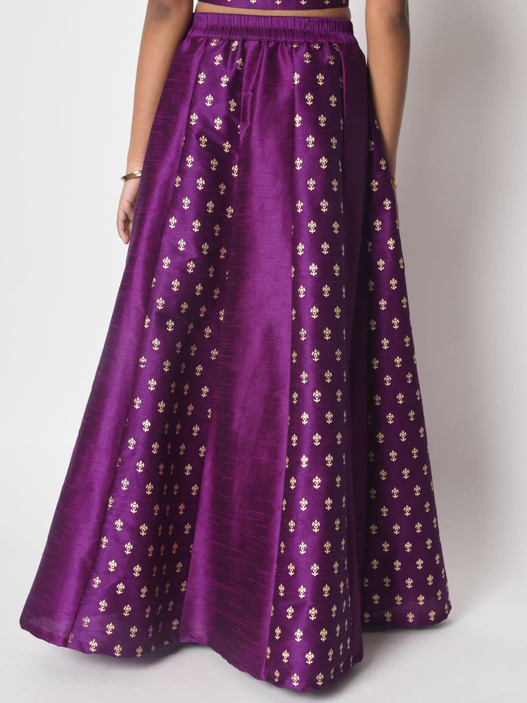 studio rasa Girls Dupion Block Printed Kalidaar Kids Skirt for Wedding Party Festive(GSC12302/15-16_Purple_15-16yrs)