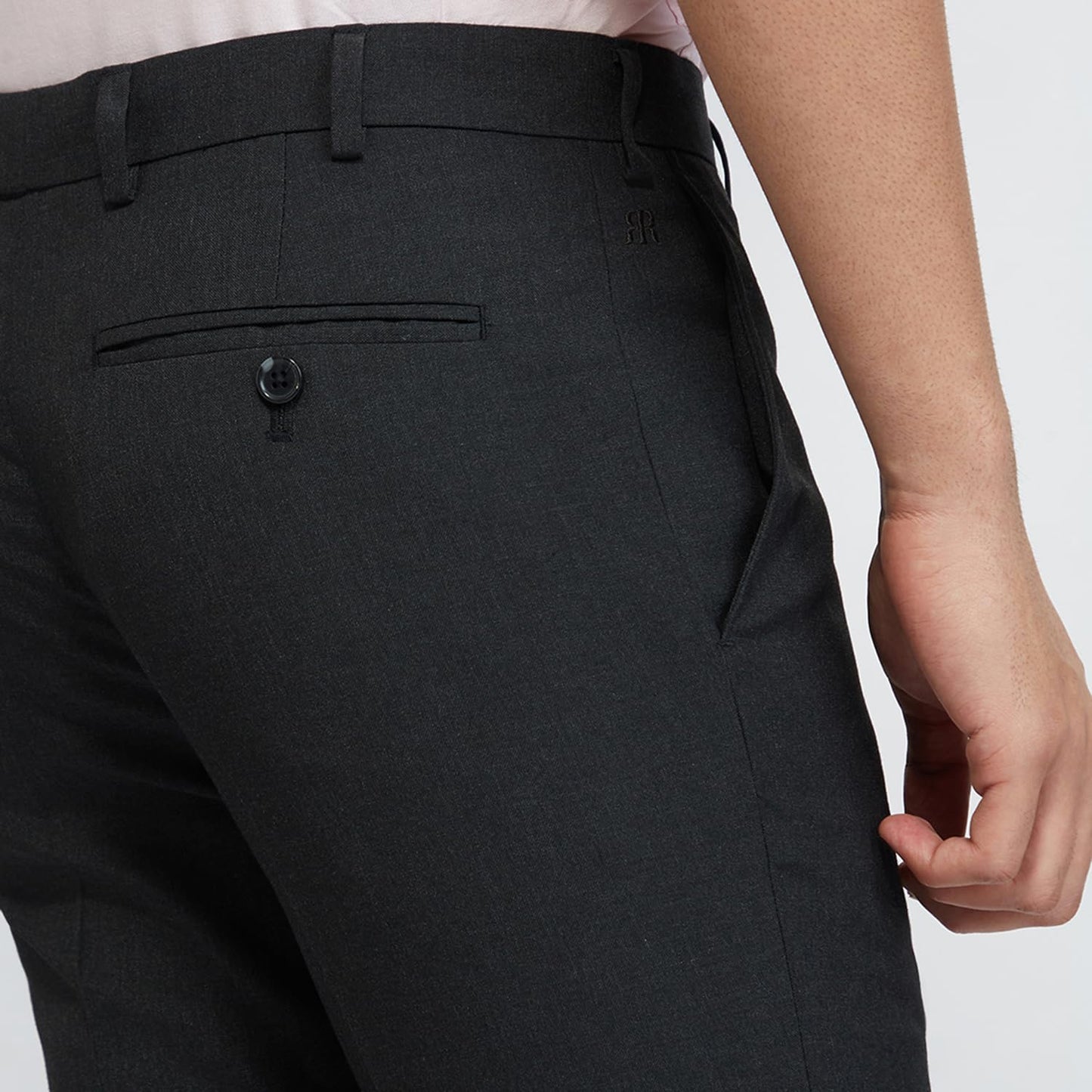 Raymond Men Slim Fit Solid Pattern Poly Viscose Blend Flat Front Formal Trouser (Size: 34)-RMTS05793-G8 Dark Grey