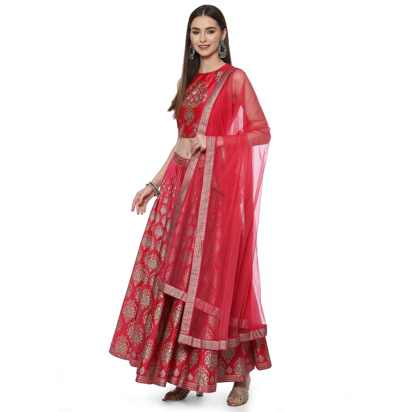 BIBA WOMEN PRINTED FLARED SALWAR KURTA DUPATTA(SKDFESTIVE 8249_FUCHSIA_32)