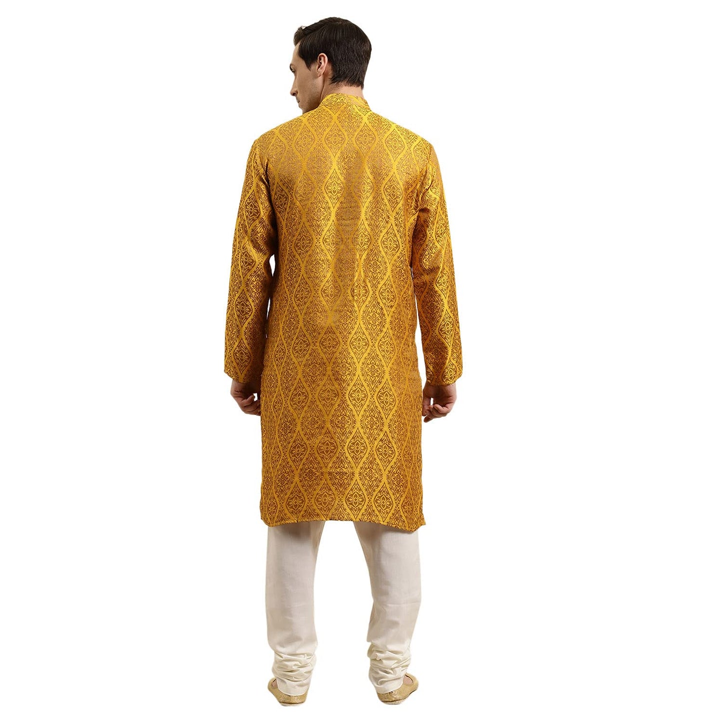 SOJANYA (Since 1958 Men's Jacquard Silk Mustard & Gold Kurta Size 38