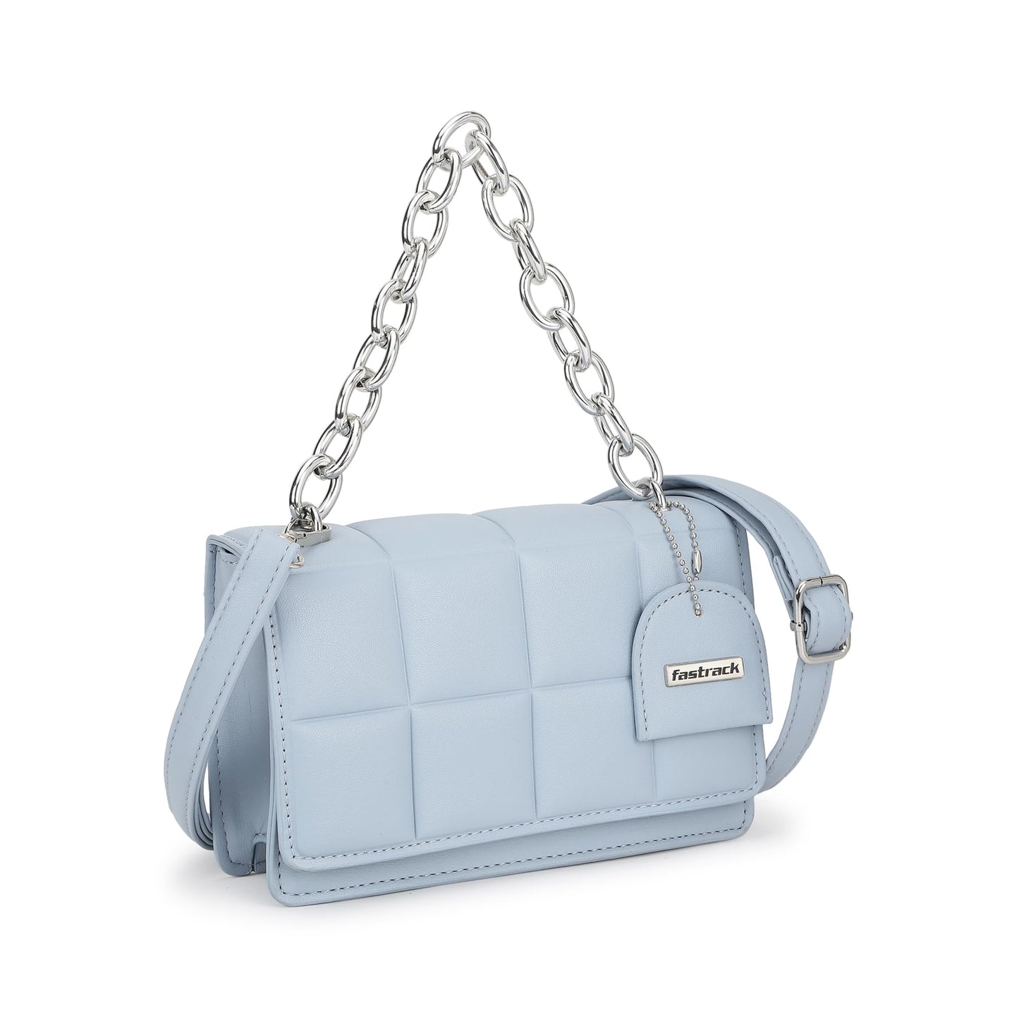 Fastrack Quilted Sling Bag for Womens, Ladies and Girls | Polished Gold Chain Strap Sling Bag | Made Up of Semi PU Leather Material