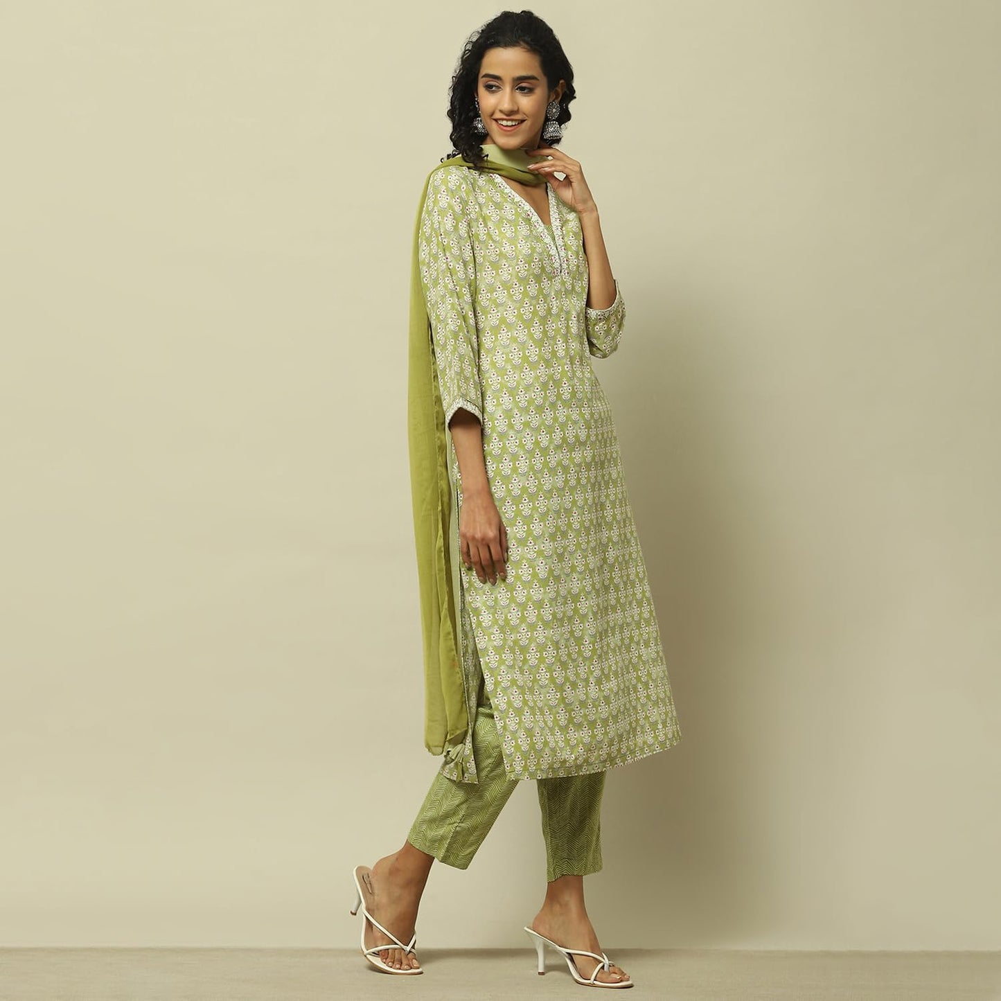 Rangriti Women Viscose Printed Straight Suit Set(SUMMERSETS19110_Green_L)