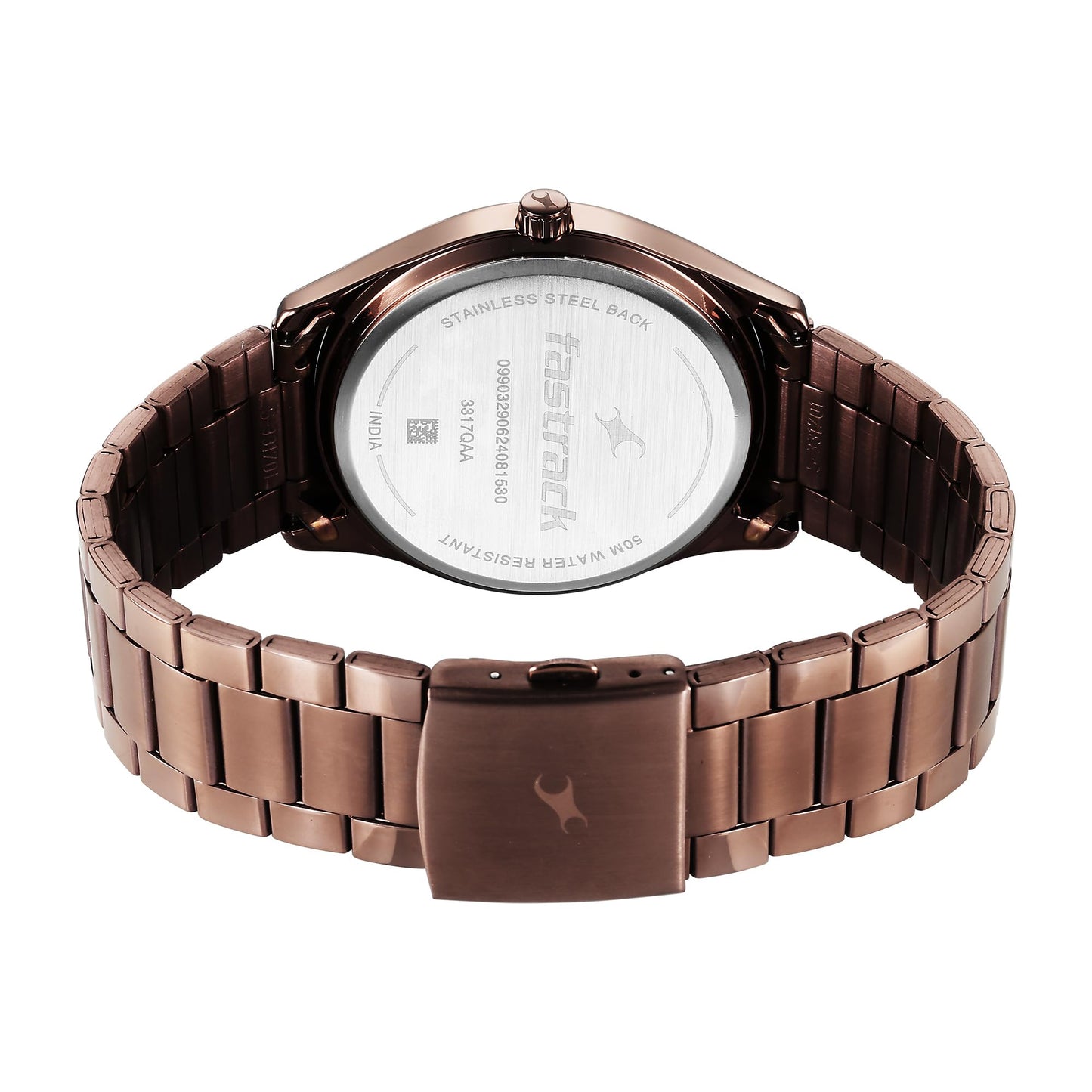 Fastrack Stunners Quartz Analog Brown Dial Brown Metal Strap Watch for Guys