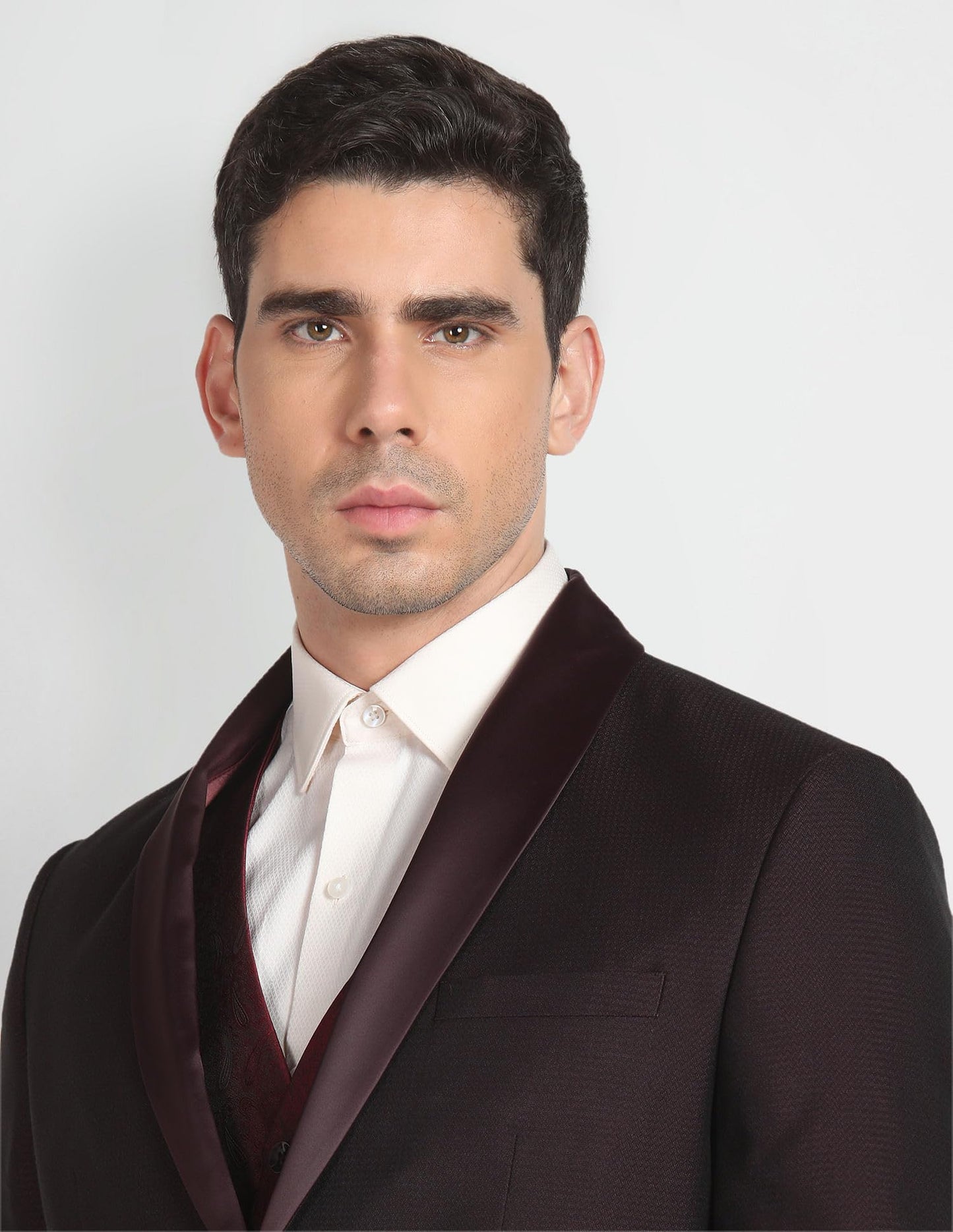 Arrow Men's Polyester Double Breasted Business Suit Pants Set (ARAGSU5523_Maroon_42)