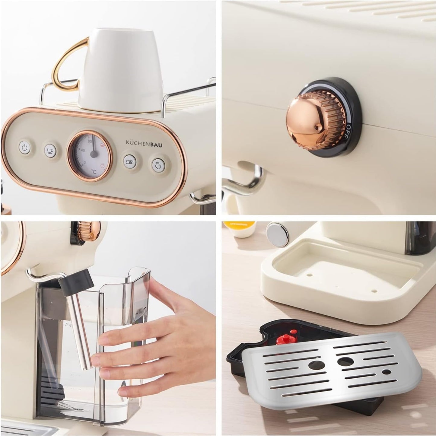 KUCHENBAU Der Espresso Coffee Machine With Frother Steam Wand for Milk (Compatible with Coffee Pods & Coffee Powder)- Make Espresso, Cappuccino, Latte and Mocha