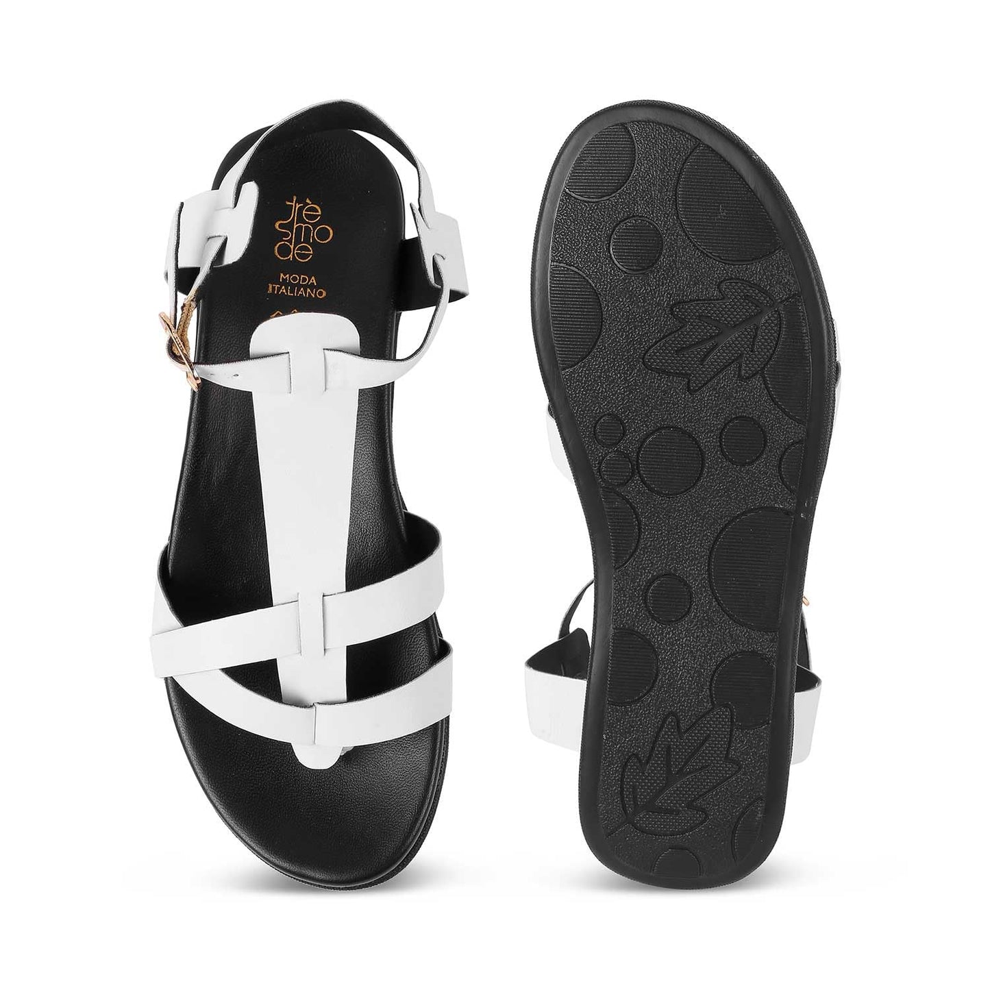 tresmode AGLAD Women's Flats Sandals White, 8 UK / 41 EU - Ladies Dress Platform Footwear Soft Comfortable