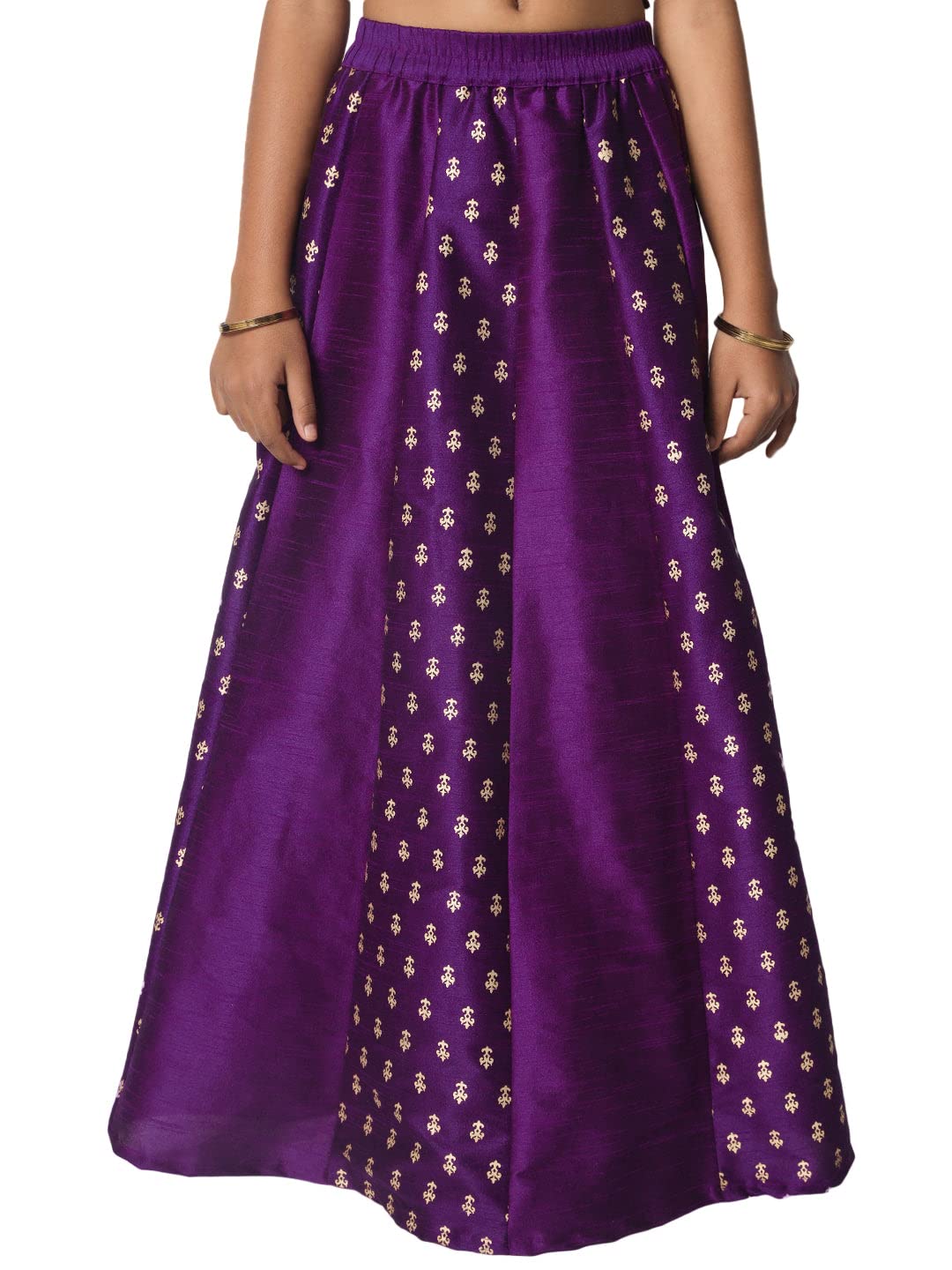 studio rasa Girls Dupion Block Printed Kalidaar Kids Skirt for Wedding Party Festive(GSC12302/15-16_Purple_15-16yrs)
