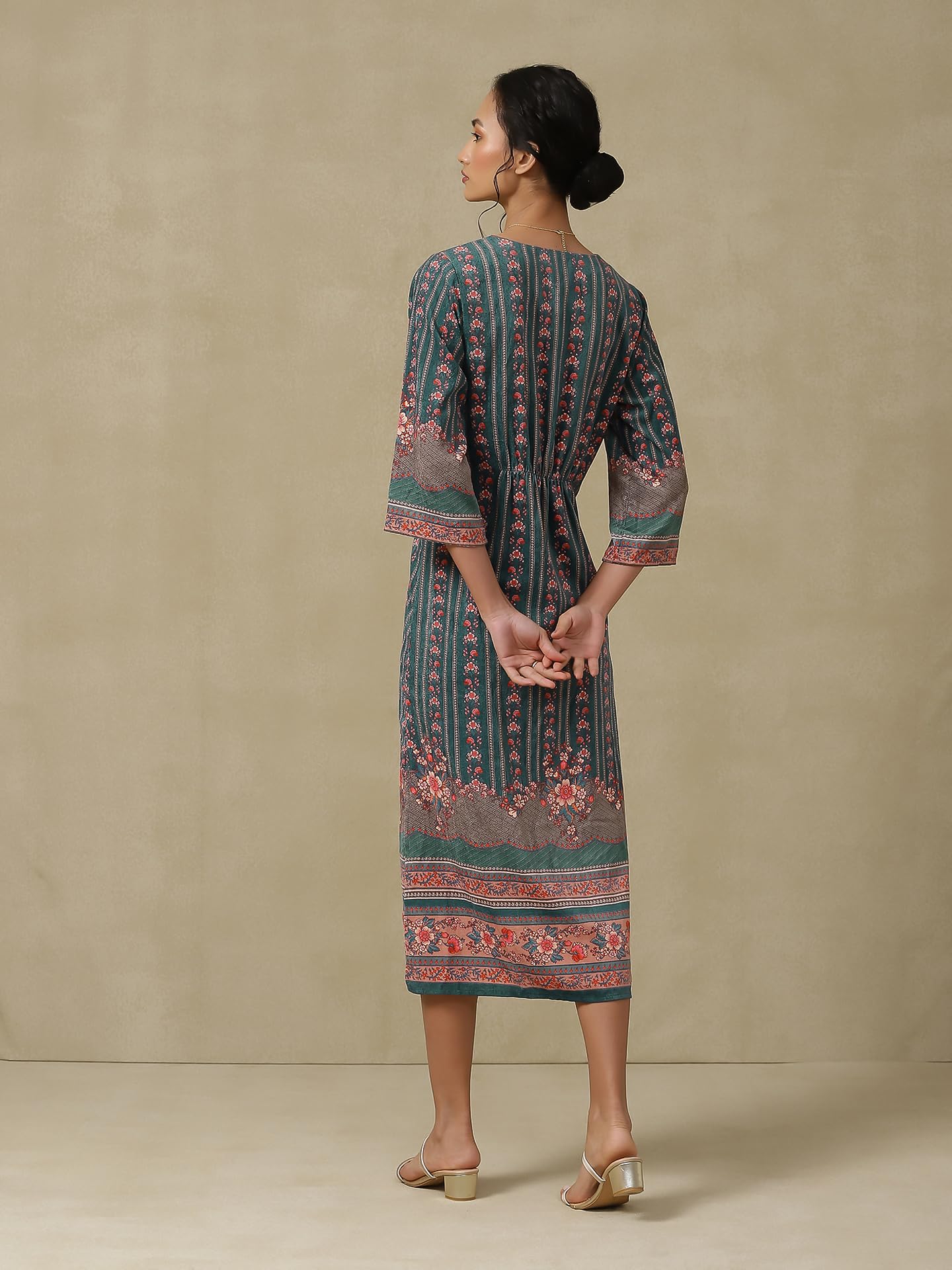 Aarke Ritu Kumar Teal Printed Kaftan Dress