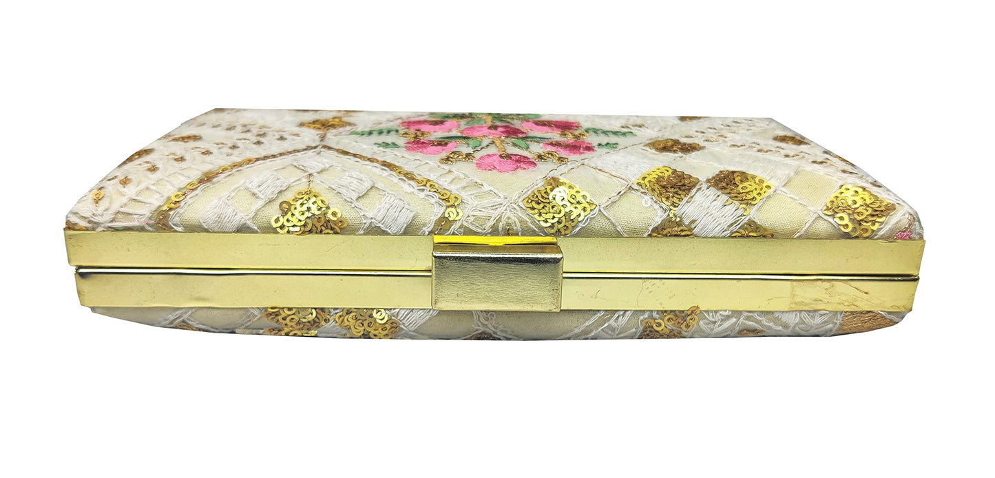 DUCHESS Women Party Box Clutch (Pink-White)