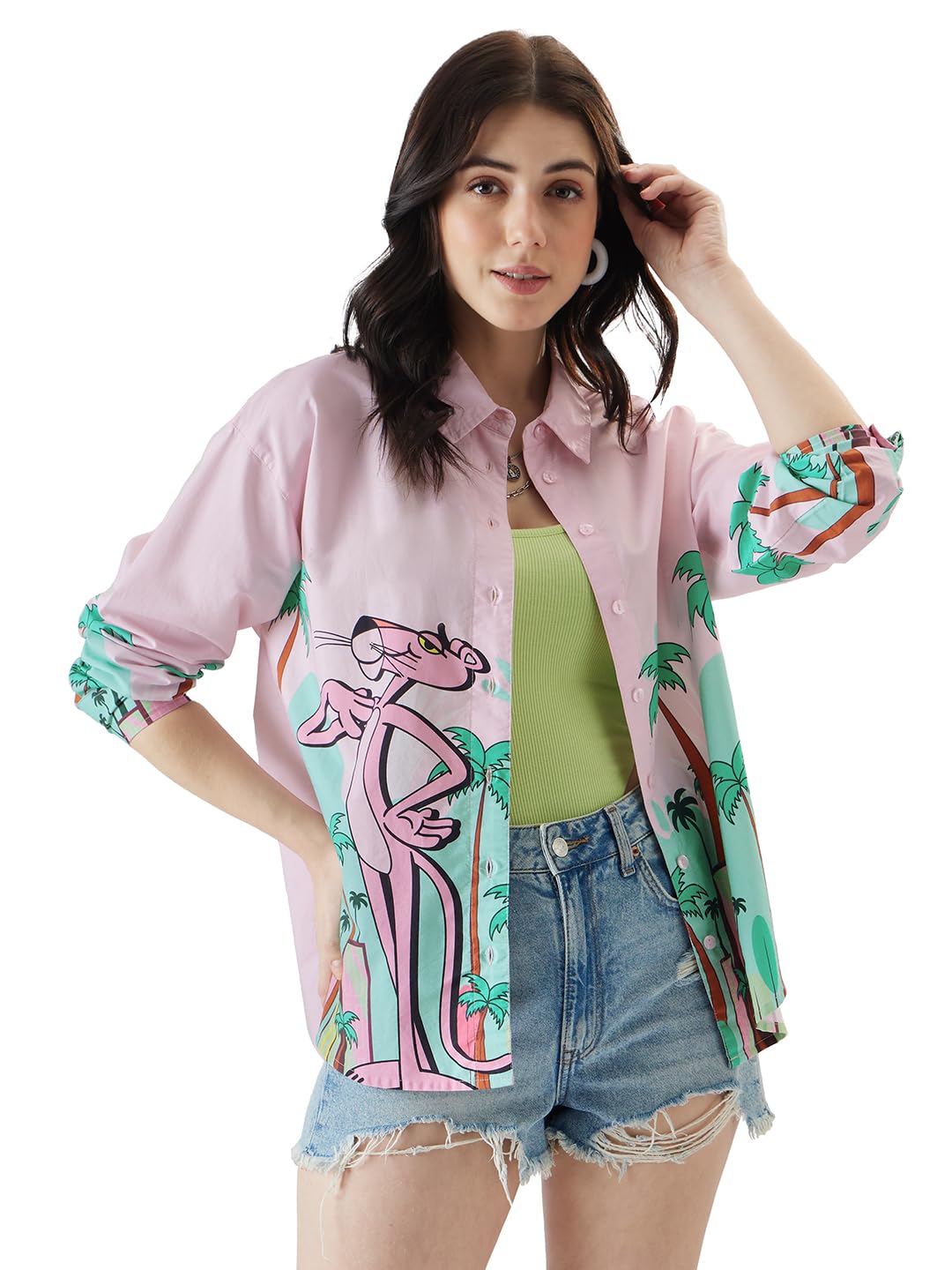 The Souled Store Women's Oversized Fit Button Down Shirt (249305_Pink