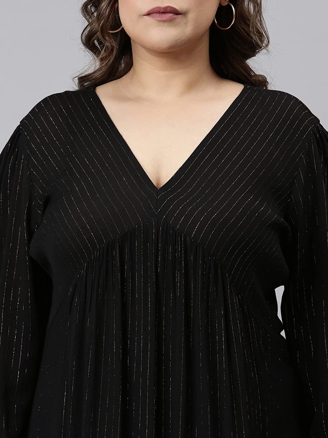The Pink Moon Women's Maxi Plus Size Lurex Dress - (DRS_100_GOLDLX_Black_3XL)