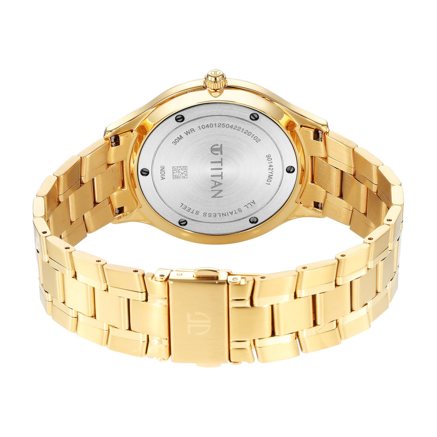 Titan Classique Slimline Champagne Dial Analog with Day and Date Stainless Steel Strap Watch for Men-NS90142YM01