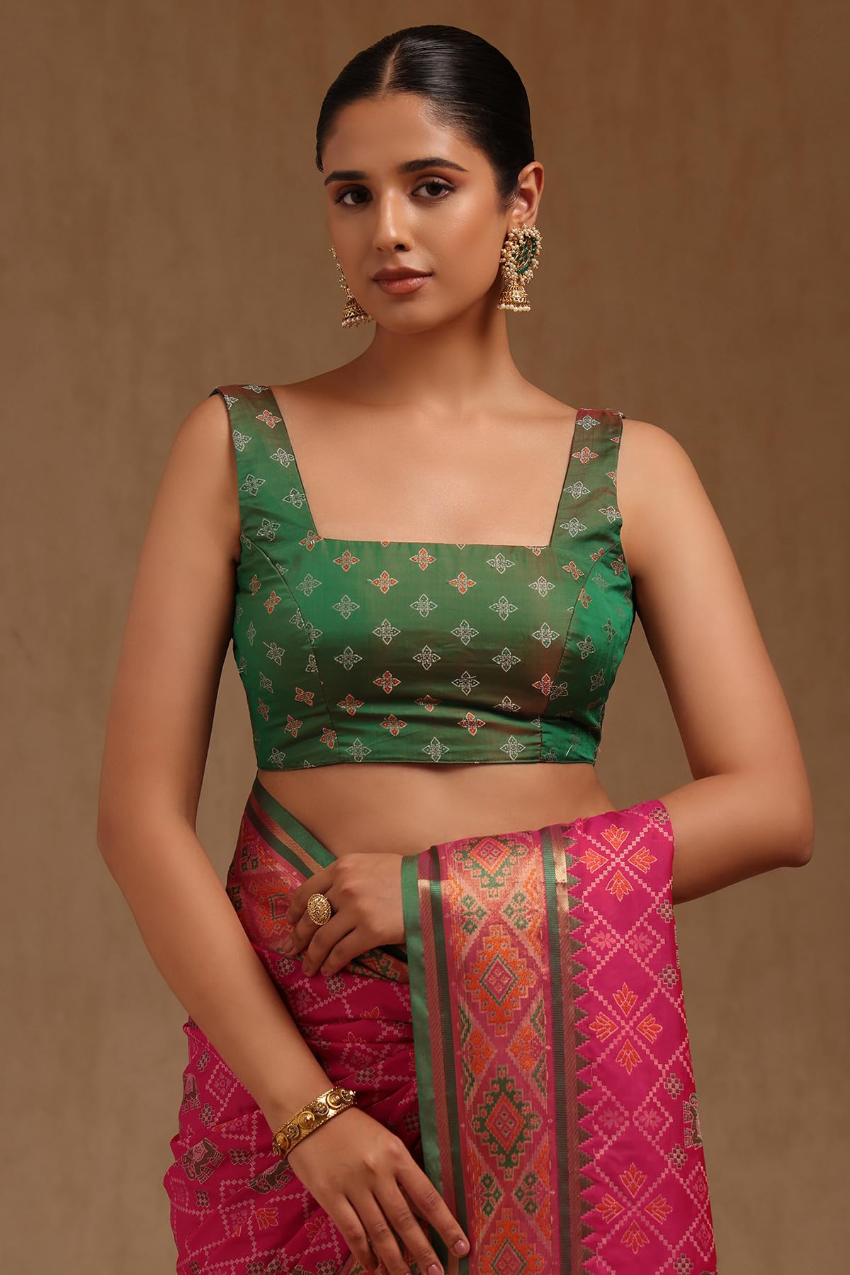 Soch Womens Fuchsia Silk Patola Print Saree