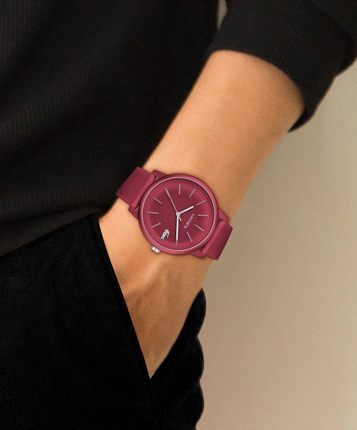 Lacoste Lacoste.12.12 Move Qtz Basic Red Round Dial Men's Watch|Silicone Material|Multi Color Band - 2011283