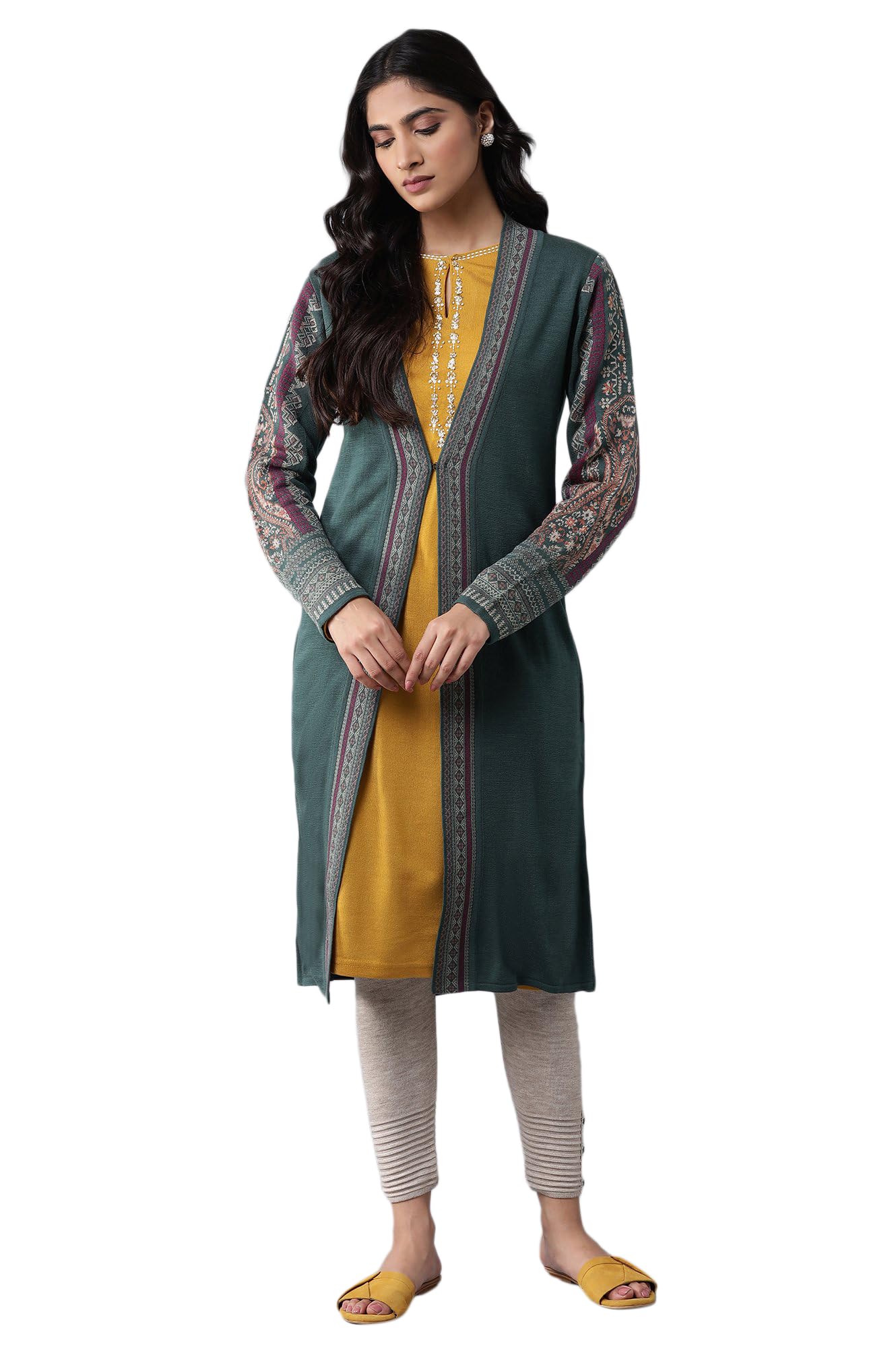 W for Woman Rifle Green Front Open Cardigan