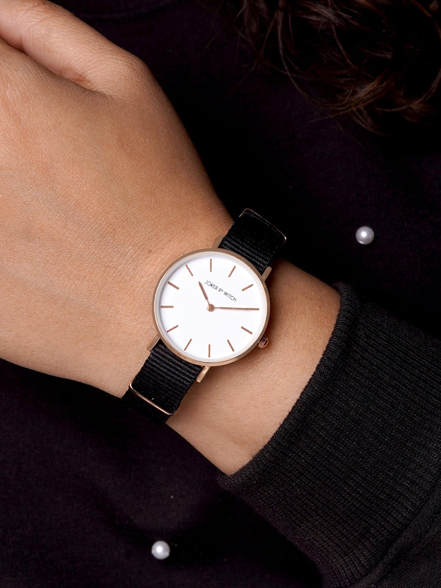 Joker & Witch Paris 32mm White Dial 13mm Black Synthetic Strap Watch for Women