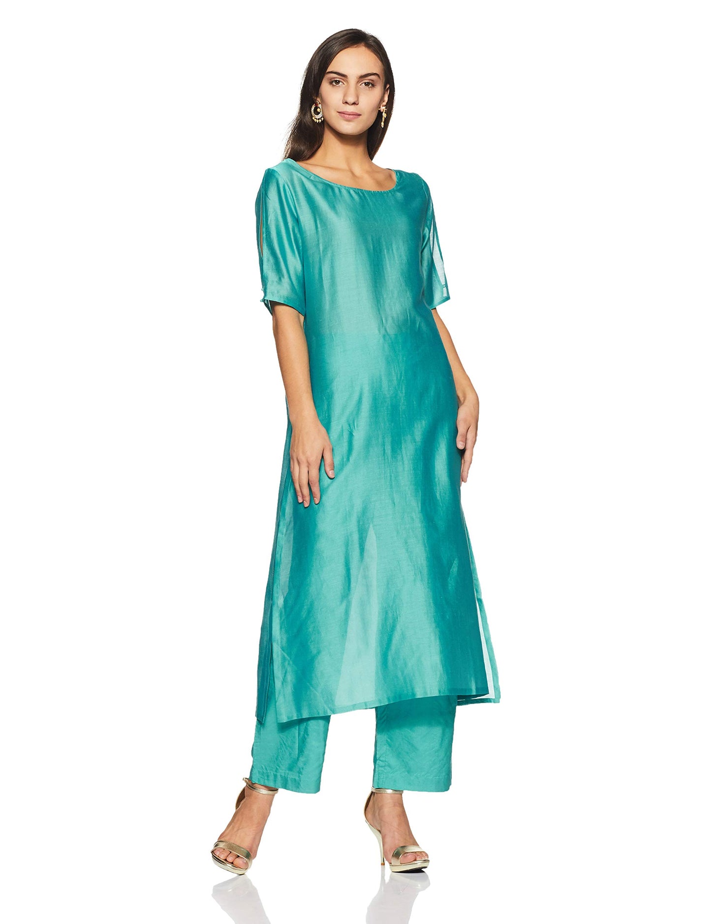 Satya Paul Women's Art Silk Salwar Suit Set (GT1161000_Aqua/Sea Green_Large_Aqua/Sea Green_L)