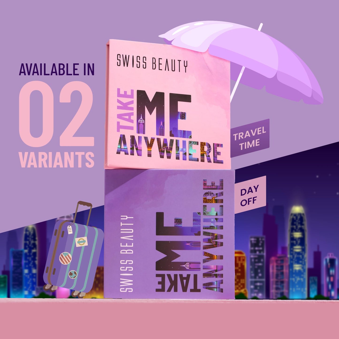 Swiss Beauty Take Me Anywhere Face and Eye Palette | 9 Eyeshadow shades, 2 blushers, 1Contour, 1 Highlighter | Highly pigmented, Blendable Mattes and Metallic shades | Shade- Day Off, 12g