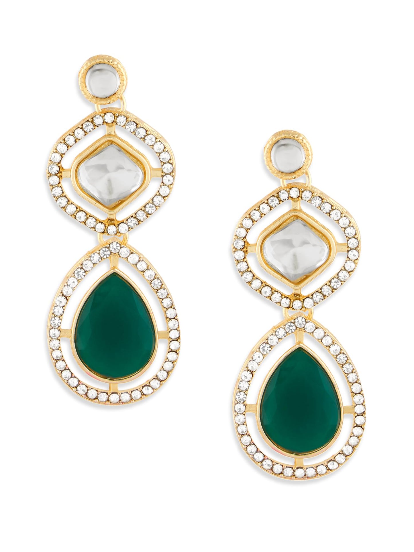 ZAVERI PEARLS Green Dazzling Stones Austrian Diamonds Embellished Layered Necklace & Earring Set For Women-ZPFK18891