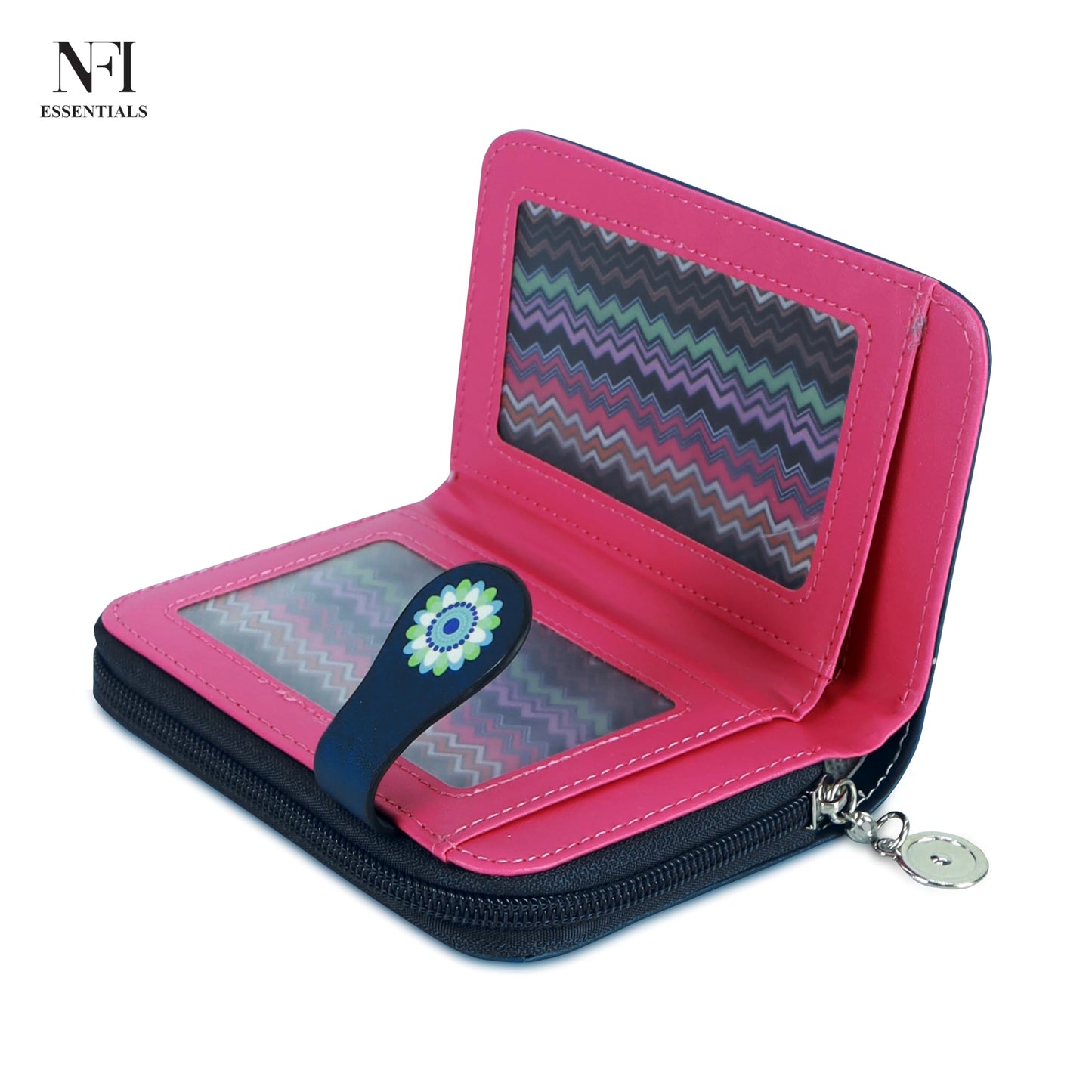 NFI essentials Small Wallet for Women, PU Leather Printed Mini Wallet for Girls, Zipper Credit Card Holder Organizer Coin Purse for Girls (Dark Grey)