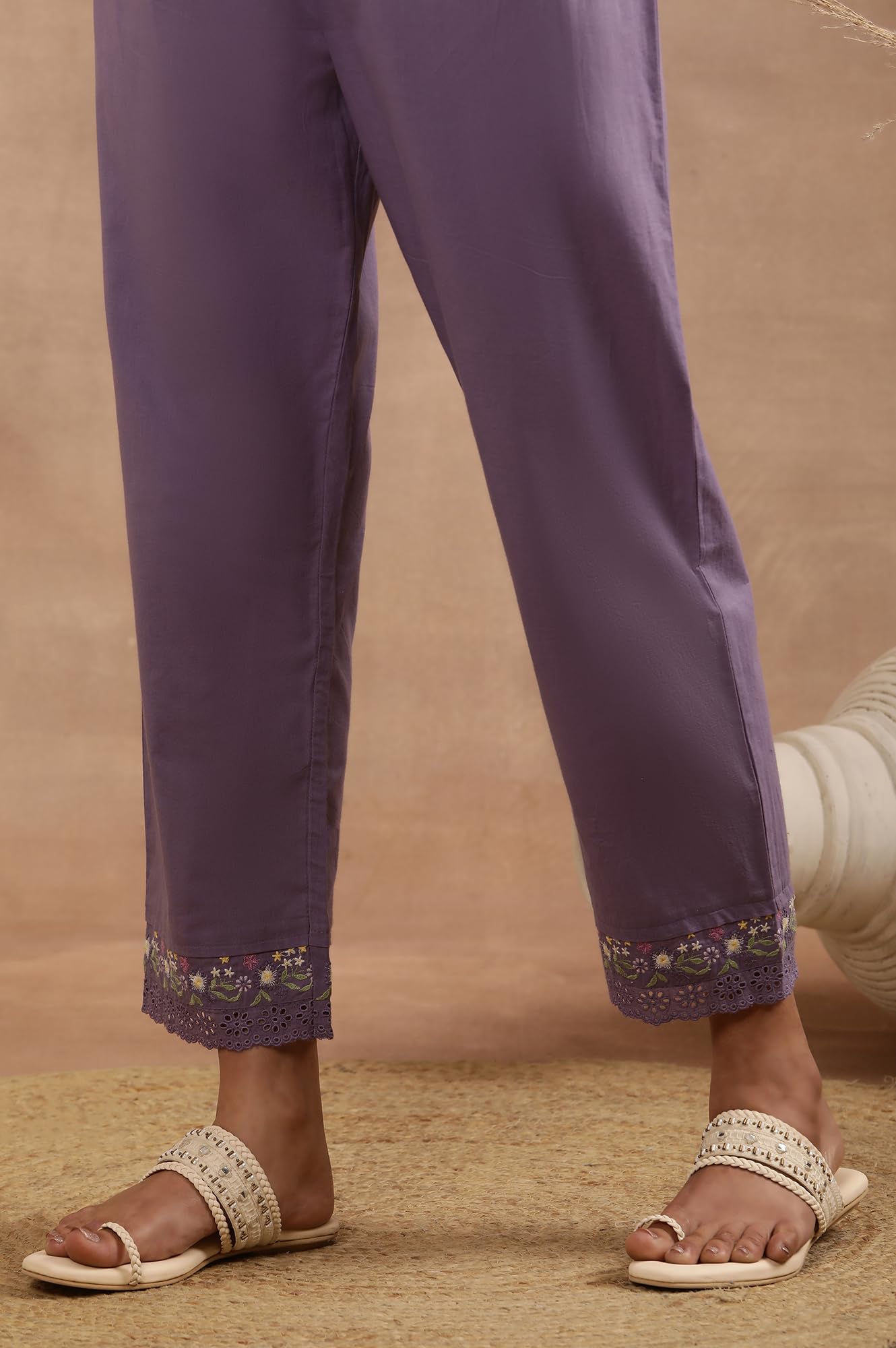 W for Woman Purple Embroidered A-line Kurta, Pants and Printed Dupatta Set (Size: 3XL)-24FEWS11008-221864