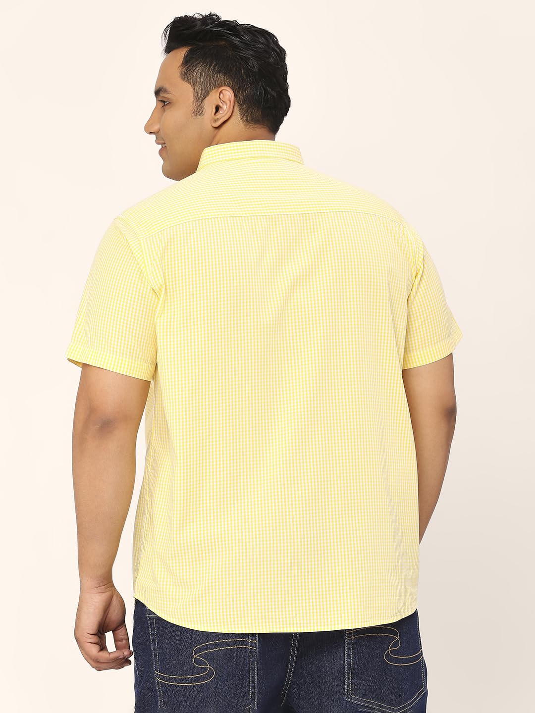 Thomas Scott Mens | Half Sleeve | Checks | Regular Fit Plus Size | 100% Cotton | Spread Collar | Casual Shirts (Available in Plus Size) (Yellow_5XL)
