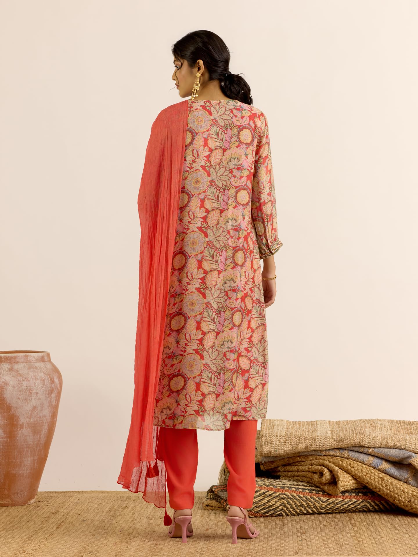 Aarke Ritu Kumar Red Aroma Kurta With Pant And Dupatta