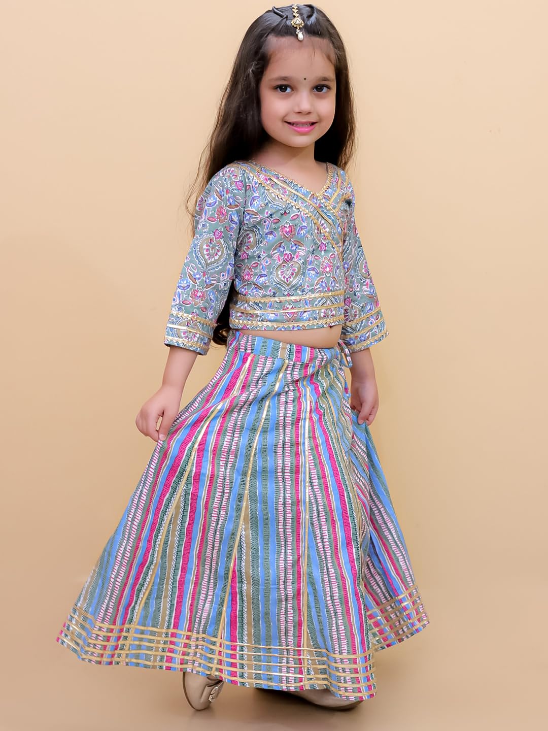 The Mom Store Girls Kurta Lehenga Set Ethnic Wear | Printed | Stylish Kids/baby Kurta for Festivals & Occasions | Cotton | Multicolor Muskaan| 0-6M