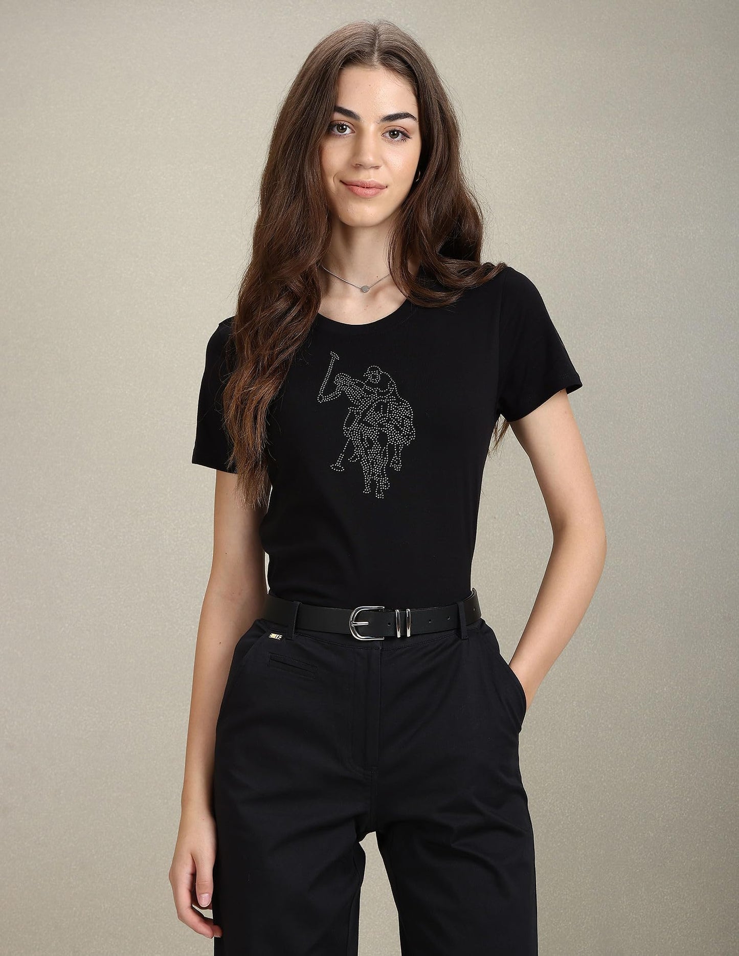 U.S. POLO ASSN. Women's Sequin Logo Crew Neck T-Shirt (UWAW23TSH047_Black_XXL)