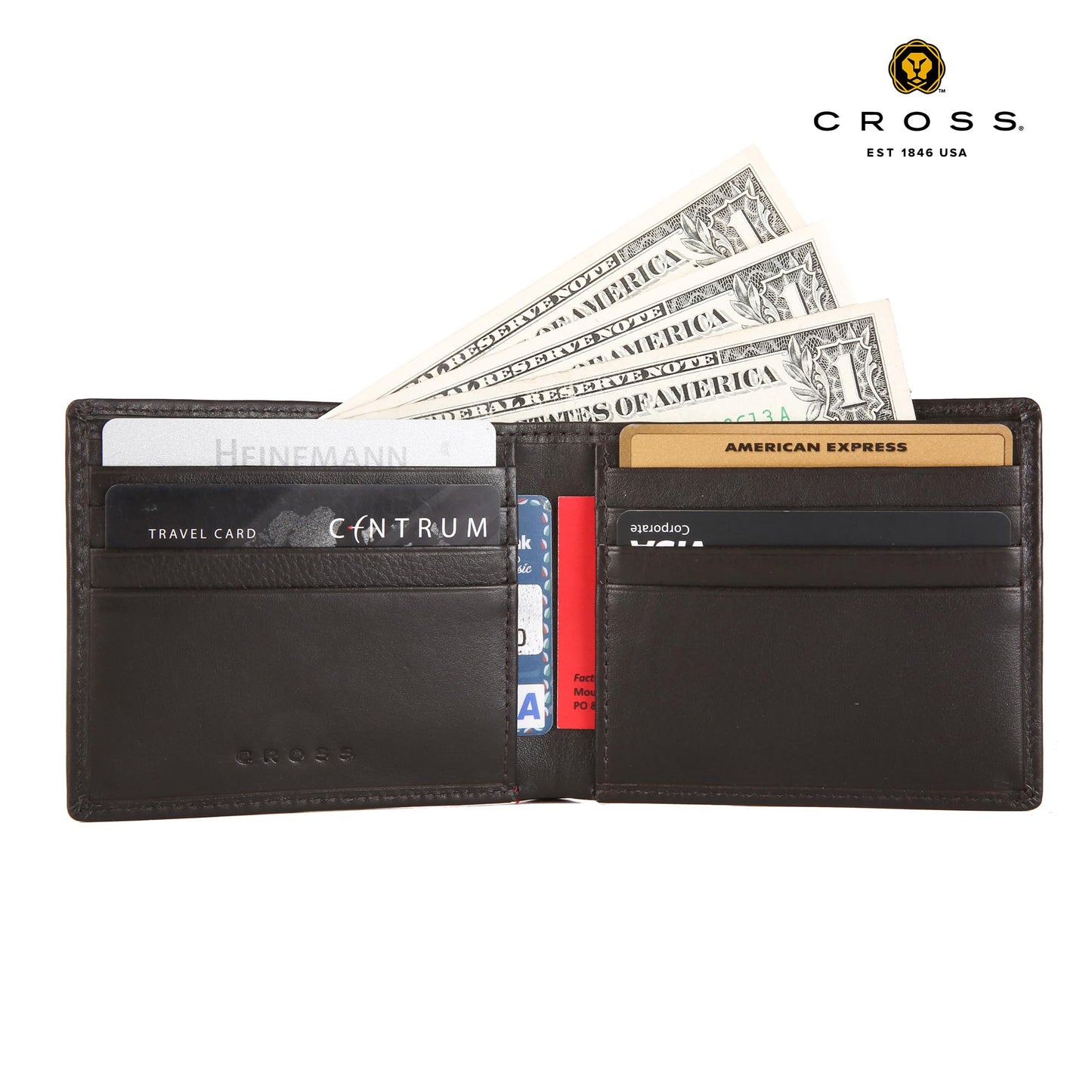 Cross Branded Wallet for Men Leather Original | Premium Slim Wallet for Men Stylish Money Bifold Genuine Leather Gents Purse with 6 Card Compartment Holder Slots - Navy