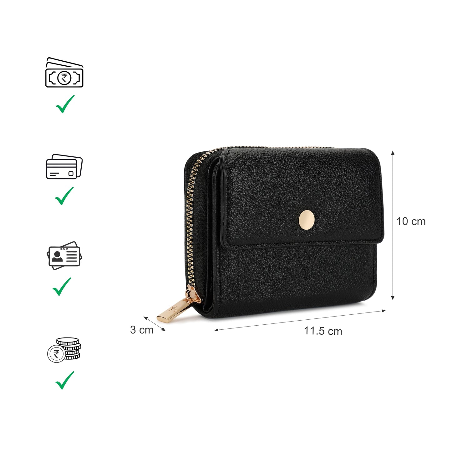 Fastrack Women's Mini Organizer Wallet | Flap Closure, Tri-Fold Design, Zip Coin Pocket, Card & Cash Slots | Compact & Organized | 6 Months Warranty