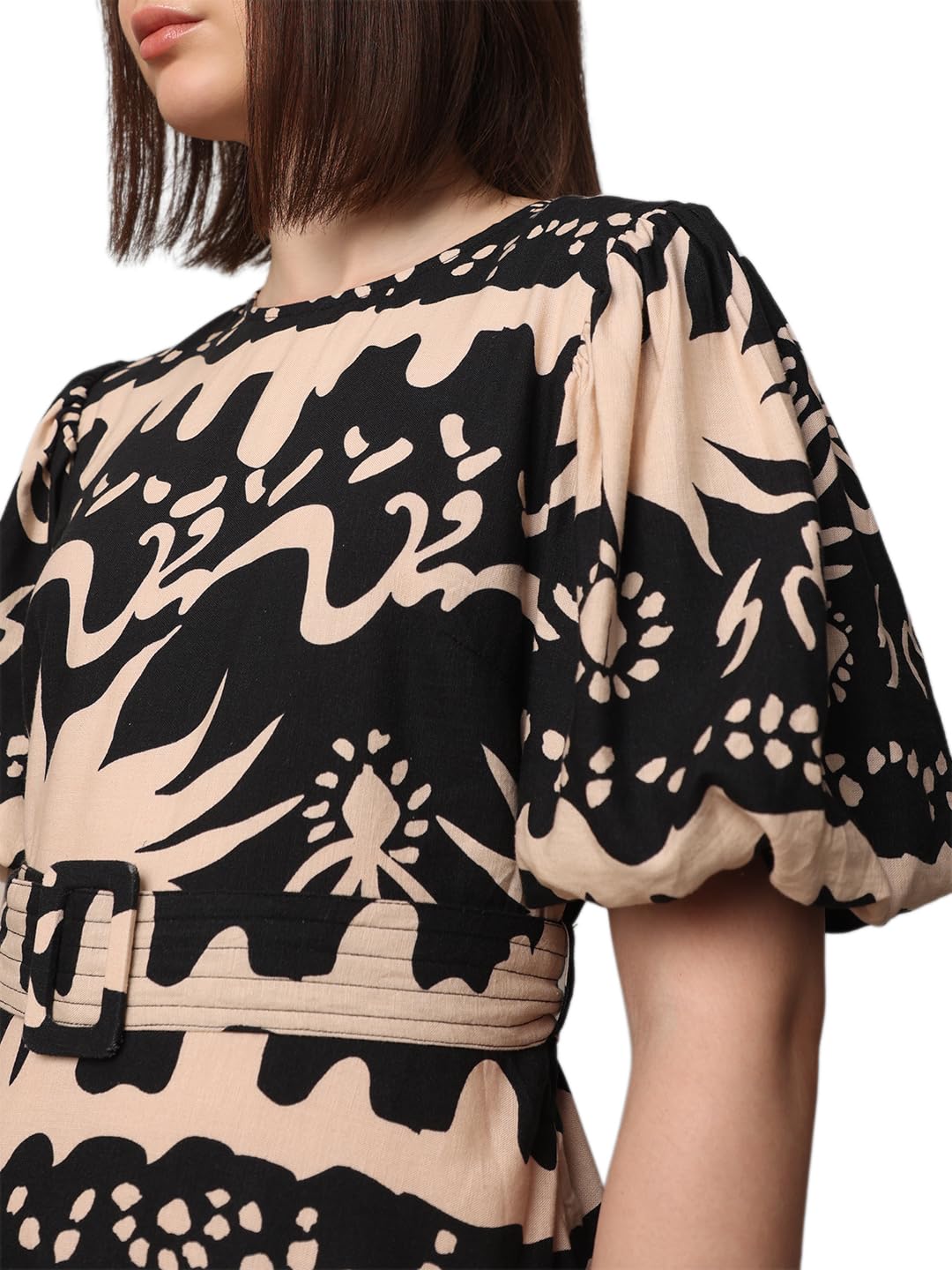 ONLY Women Printed Fit and Flare Casual Black Fit and Flare Dress