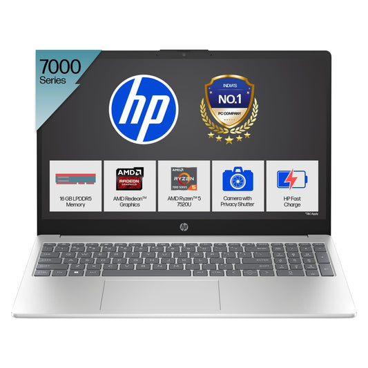 HP 15, AMD Ryzen 5 7520U, 16GB DDR5, 512GB SSD, (Win 11, Office 21, Silver, 1.59kg), Anti-Glare, Micro-Edge, 15.6-inch(39.6cm), FHD Laptop, AMD Radeon Graphics, 1080p FHD Camera, Backlit KB, fc0156AU