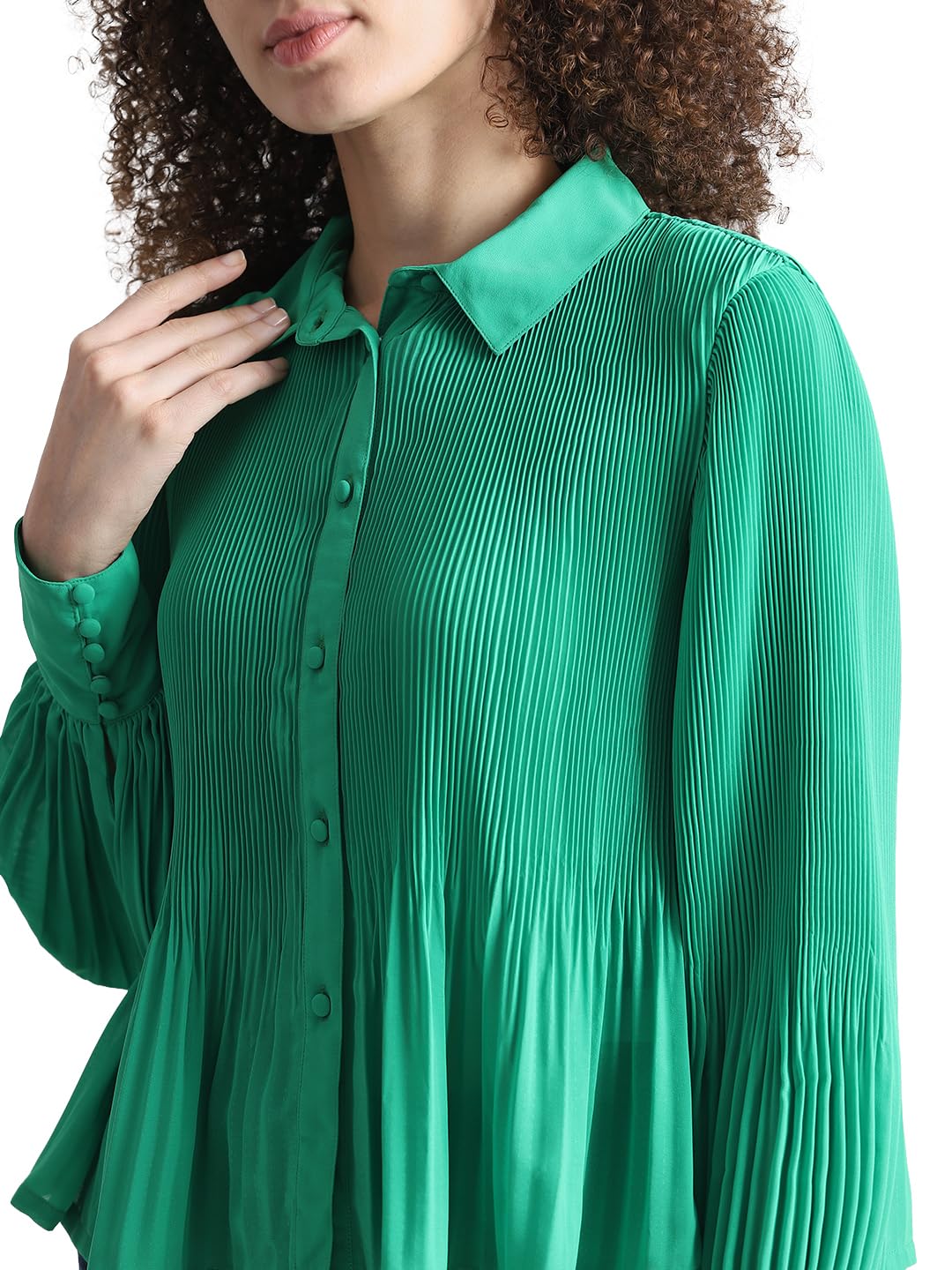 ONLY Green plissé Full Sleeves Shirt