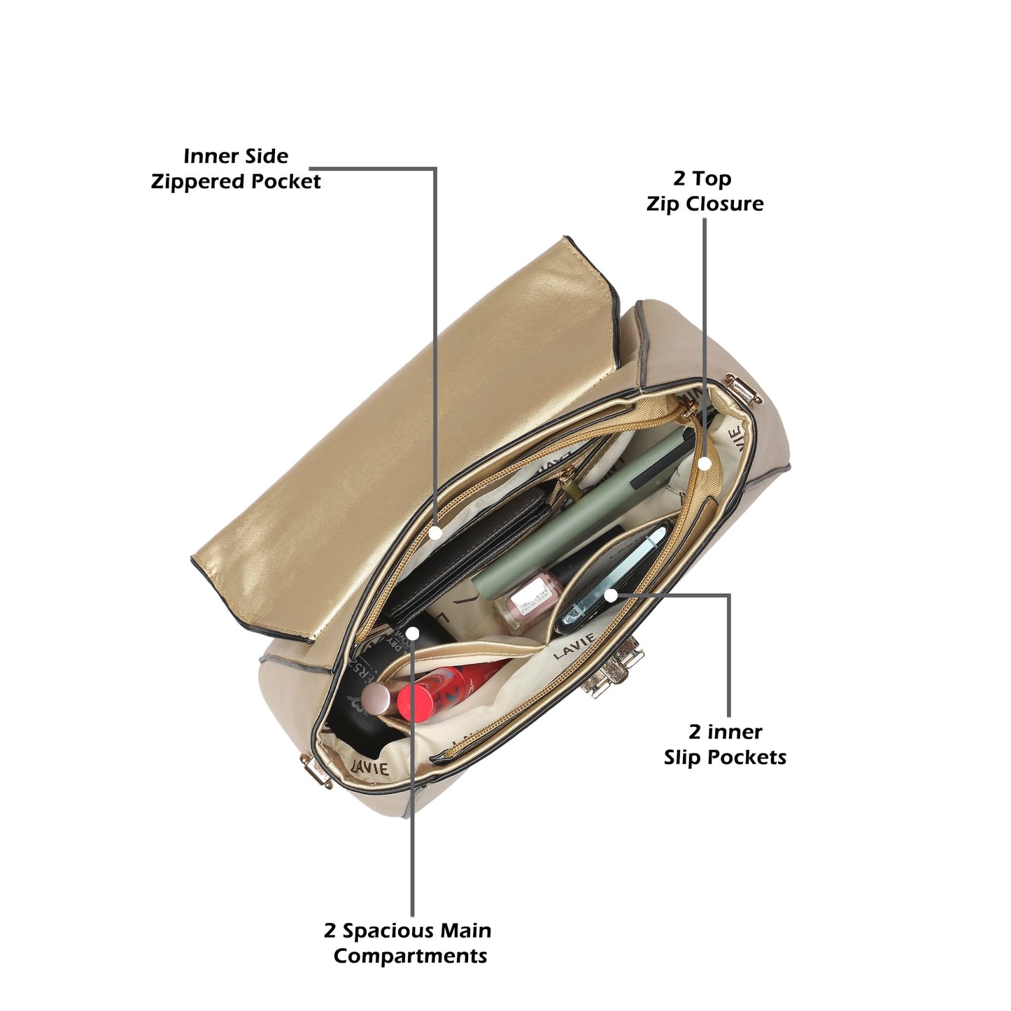 Lavie Luxe Women's Pine Flap SmallSolid Colourblock Satchel Handbag for Women | Satchel Bag for Work | Ladies purse | Stylish Shoulder Bag | Ladies Gift